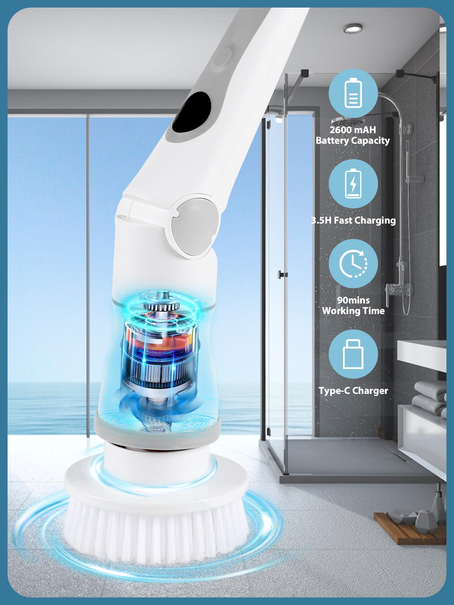 CONERX CONERX Cordless Cleaning Brush with 8 Replaceable Brush Heads, for Bathroom Floor Tile Window 3 Adjustable Speeds Adjustable Extension Handle