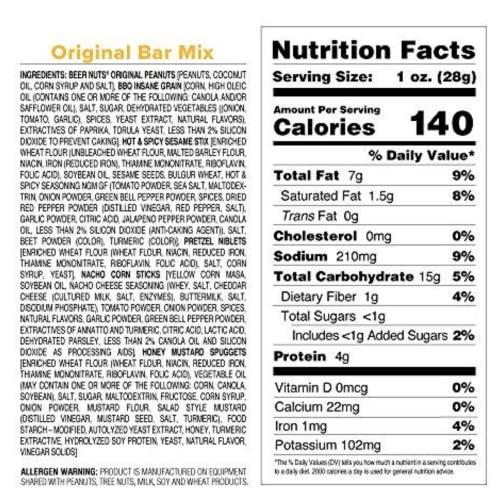 BEER NUTS BEER NUTS Original Bar Mix - Pretzels, Cheese Stix, Sesame Stix, Insane Grain - 26oz Resealable Jar (Pack of 2)