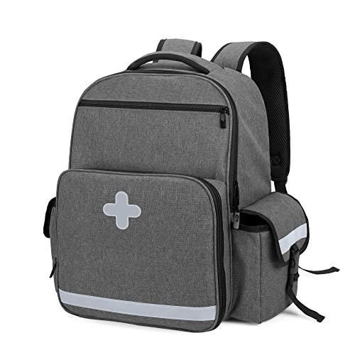 CURMIO CURMIO Emergency Medical Backpack Empty, First Responder EMT Bag for EMS, Camping, Hiking, Home Health, Field Trips, Gray (Bag Only, Patented Design)