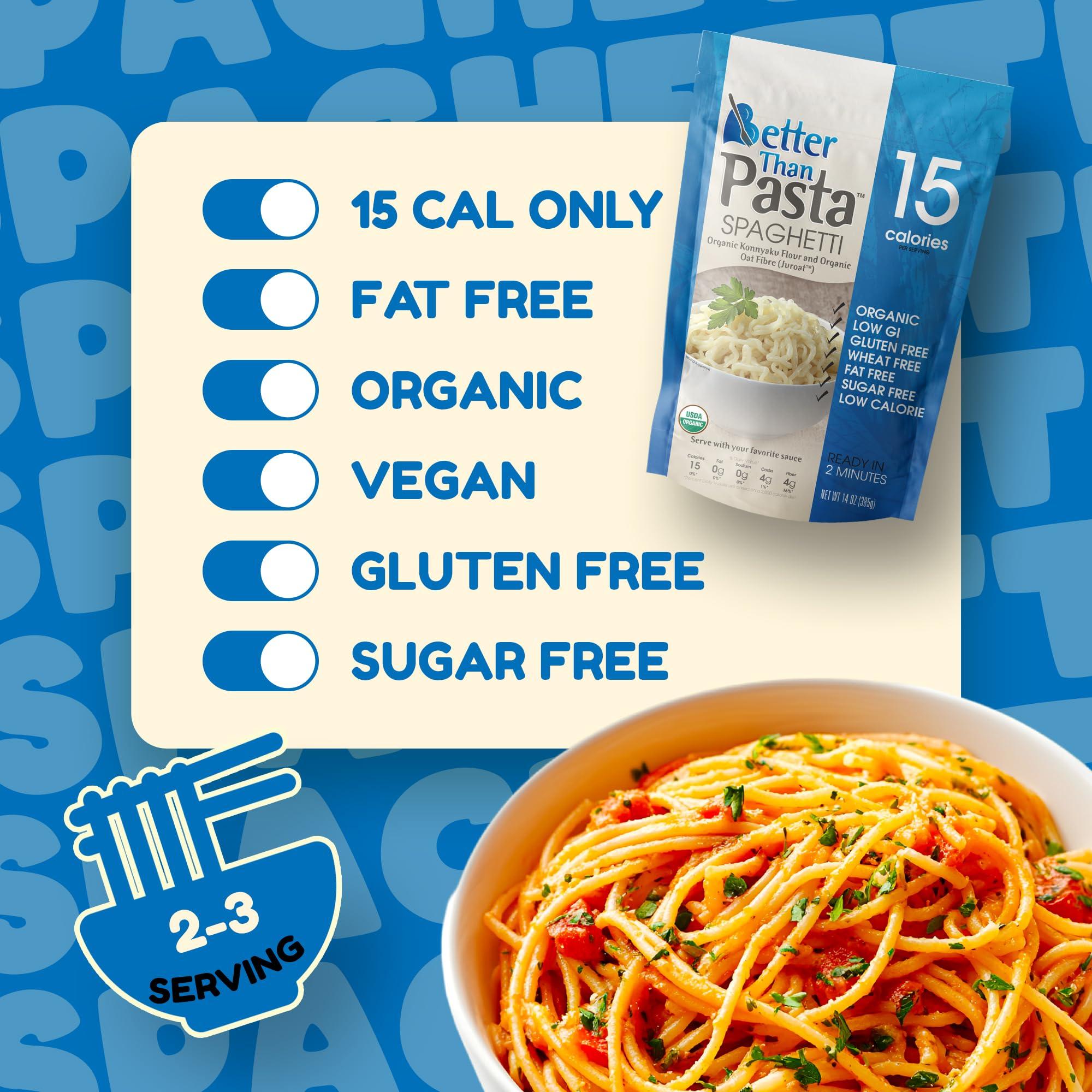 Better Than Noodles Better Than Pasta Spaghetti - Certified USDA Organic, Vegan, Gluten-Free, Non-GMO, Konjac, ZERO Net Carbs, Paleo, Keto and Diabetic Friendly, Shirataki, Fully Cooked, Low Calorie, 14 Ounces (6 Pack)