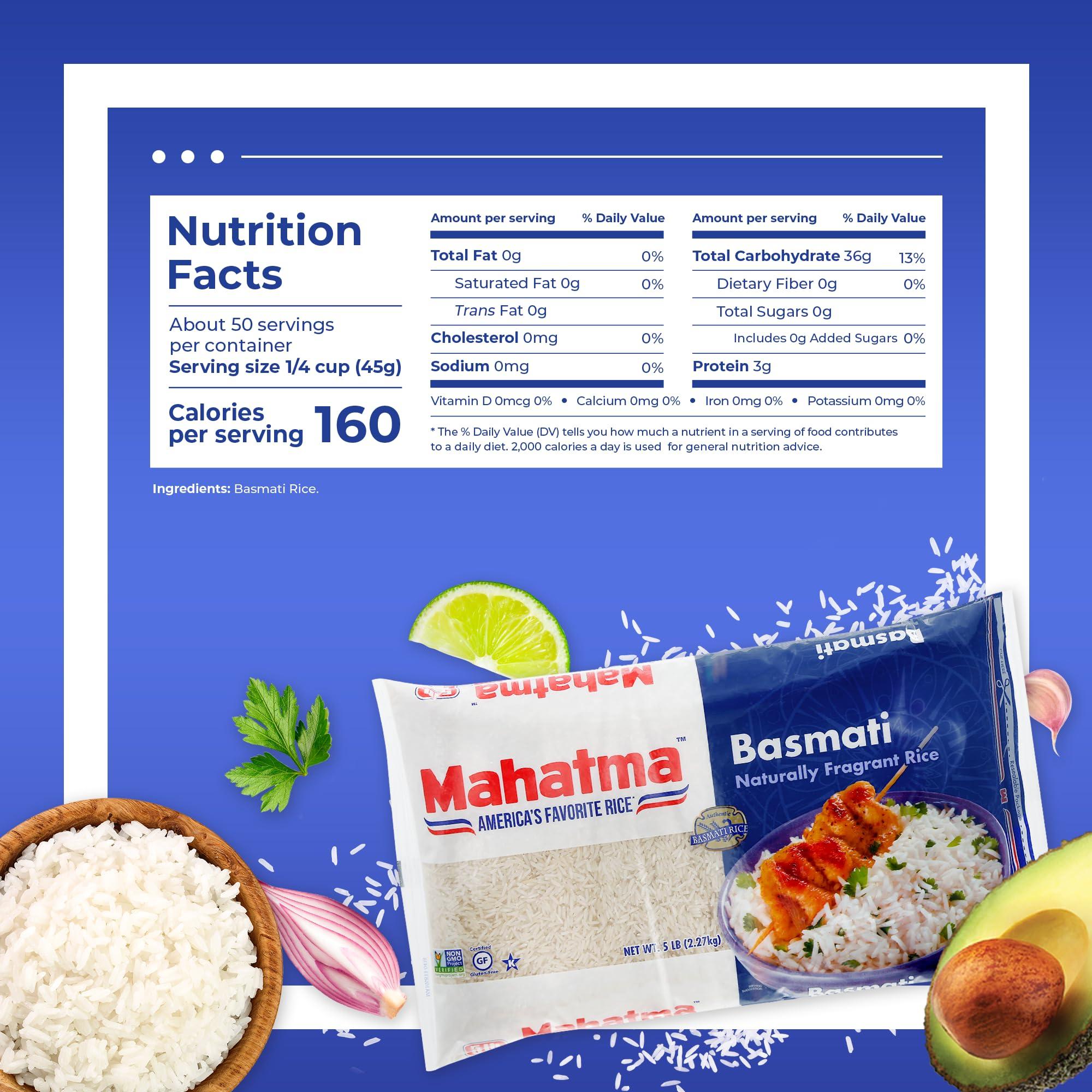 Mahatma Mahatma Indian Basmati Rice, 80-Ounce Bag of Rice, Fluffy, Floral, and Nutty-Flavored Rice, Stovetop or Microwave Rice