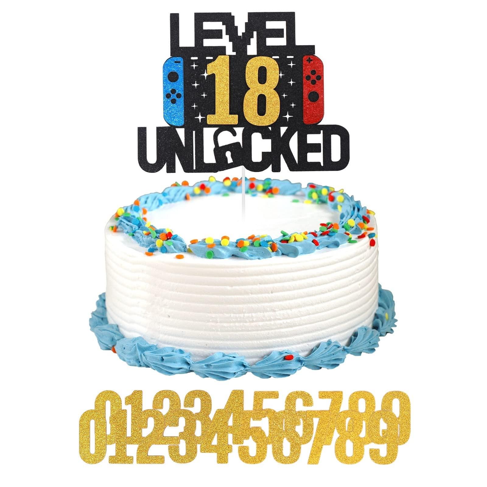 Prasacco Prasacco Level Unlocked Birthday Cake Topper DIY Level Up Happy Birthday Cake Topper Video Gaming Themed Party Decorations for Kids Boys Girls Gamer