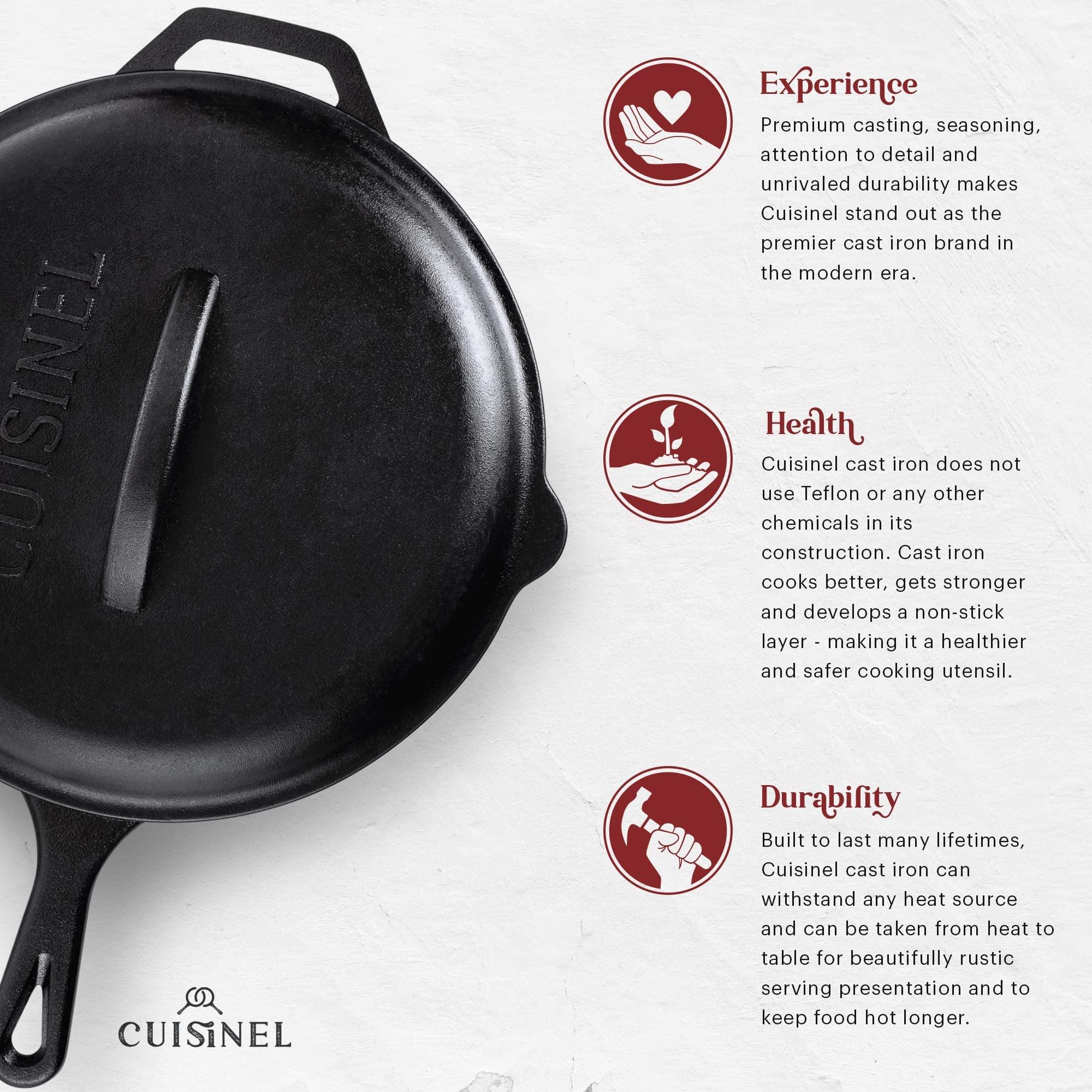 Cuisinel Cuisinel 12\"-inch Cast Iron Skillet with Lid + Ergonomic Chainmail Scrubber + Pan Scraper - Combination Cookware and Accessories