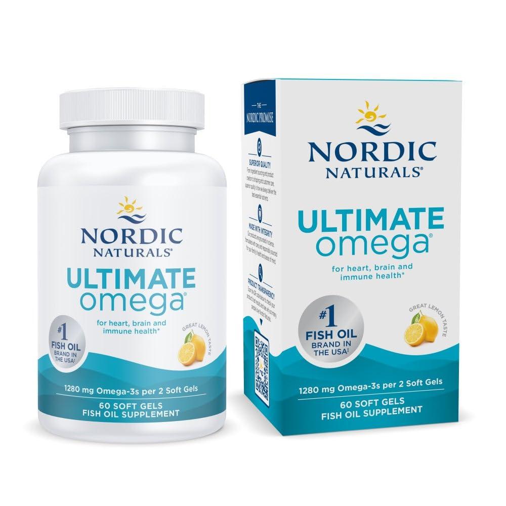 Nordic Naturals Nordic Naturals Ultimate Omega, Lemon Flavor - 60 Soft Gels - 1280 mg Omega-3 - High-Potency Fish Oil Supplement with EPA & DHA - Promotes Brain & Heart Health - Non-GMO - 30 Servings