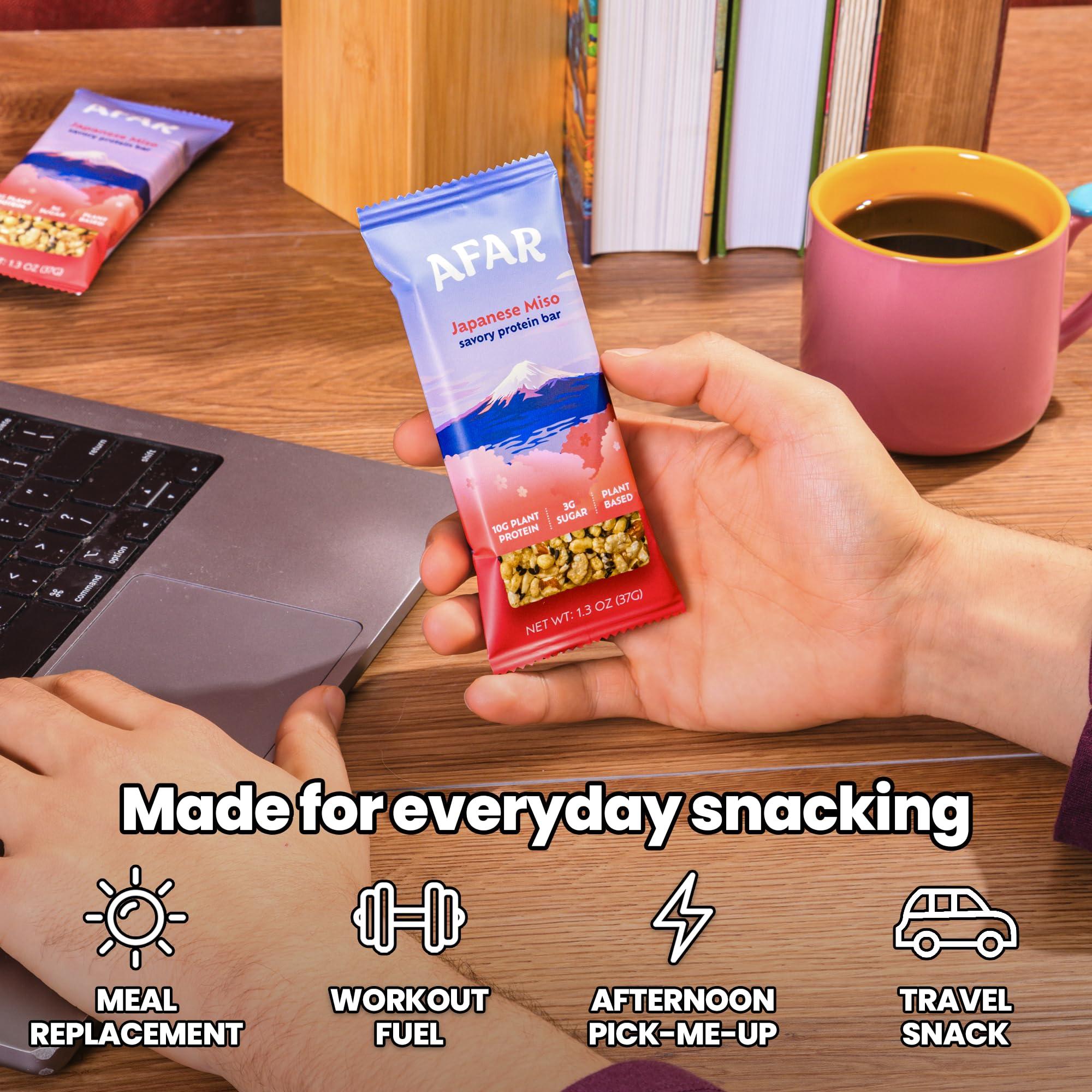 Afar Afar Savory Protein Bars Low Sugar, High Protein Healthy Snack for Adults Meal Replacement Bar Rice Crispy Texture Vegan, Gluten Free 8 Bars (Variety Pack)