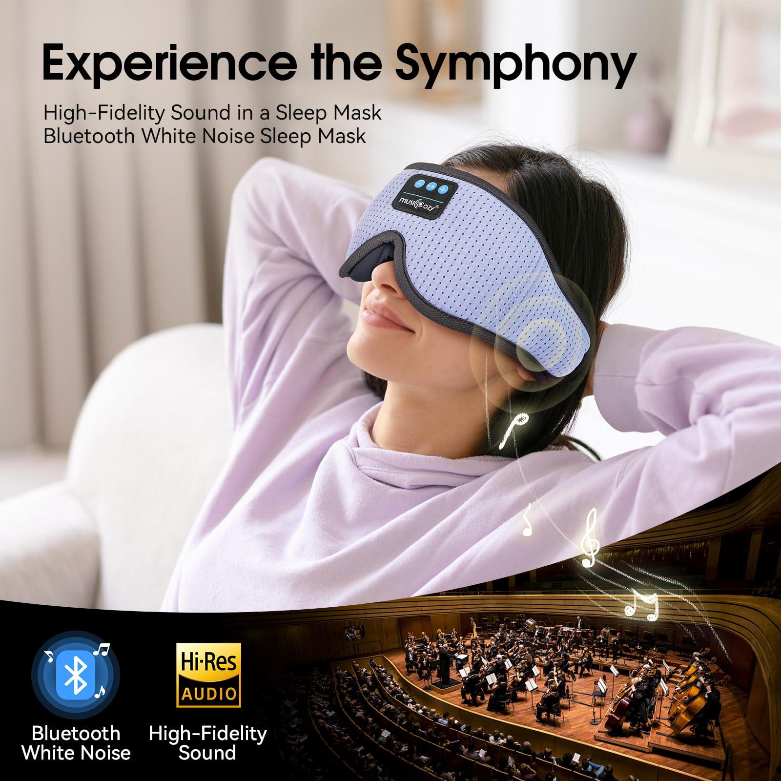 MUSICOZY MUSICOZY White Noise Sleep Mask Headphones with 16 Soothing Sounds, Bluetooth Sleep Mask 3D Wireless Music Sleeping Headphones for Side Sleeper