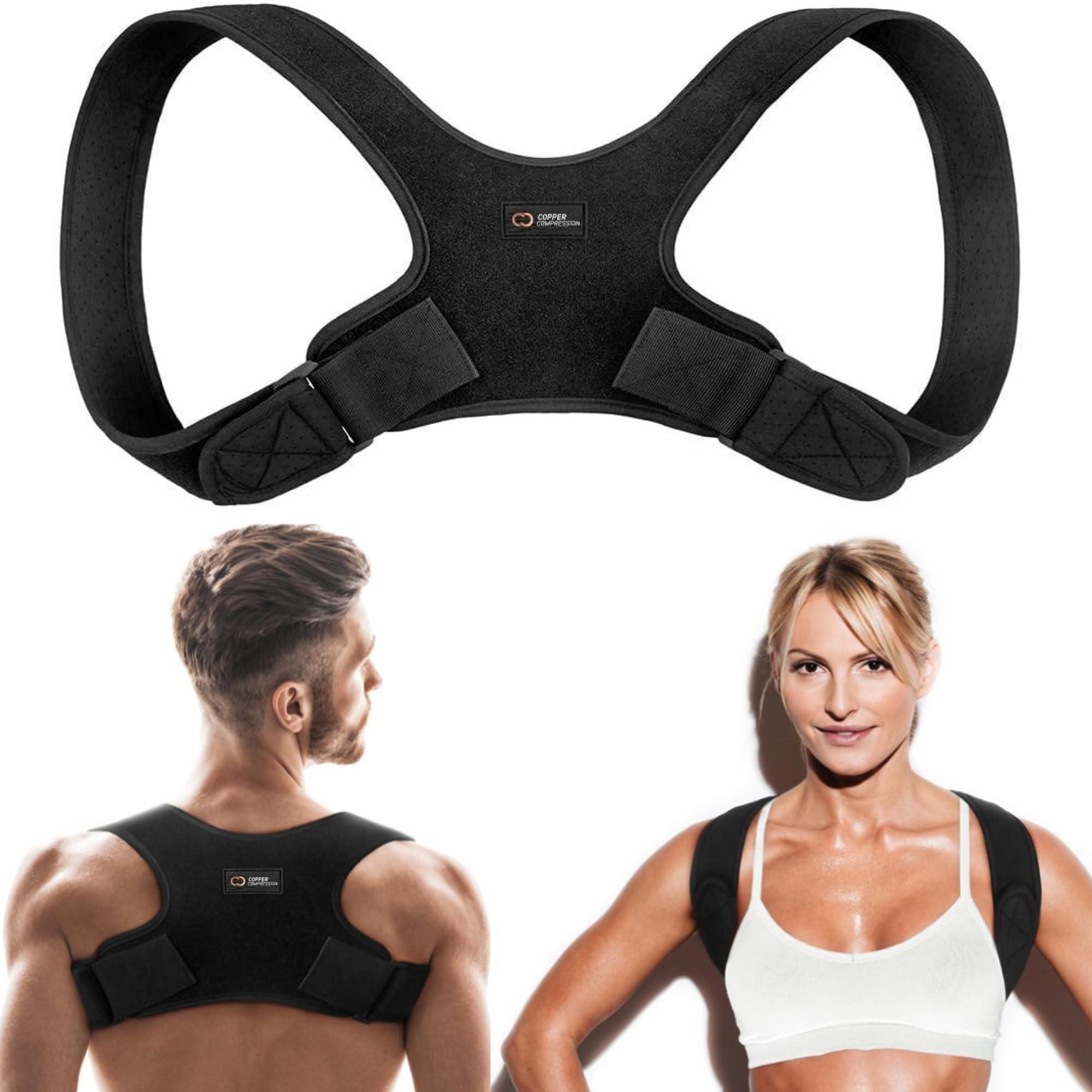Copper Compression Copper Compression Posture Corrector for Men & Women - Adjustable Copper Infused Orthopedic Brace for Pain Relief from Bad Posture, Slumping - Targets Upper Back, Shoulders, Neck, Clavicle