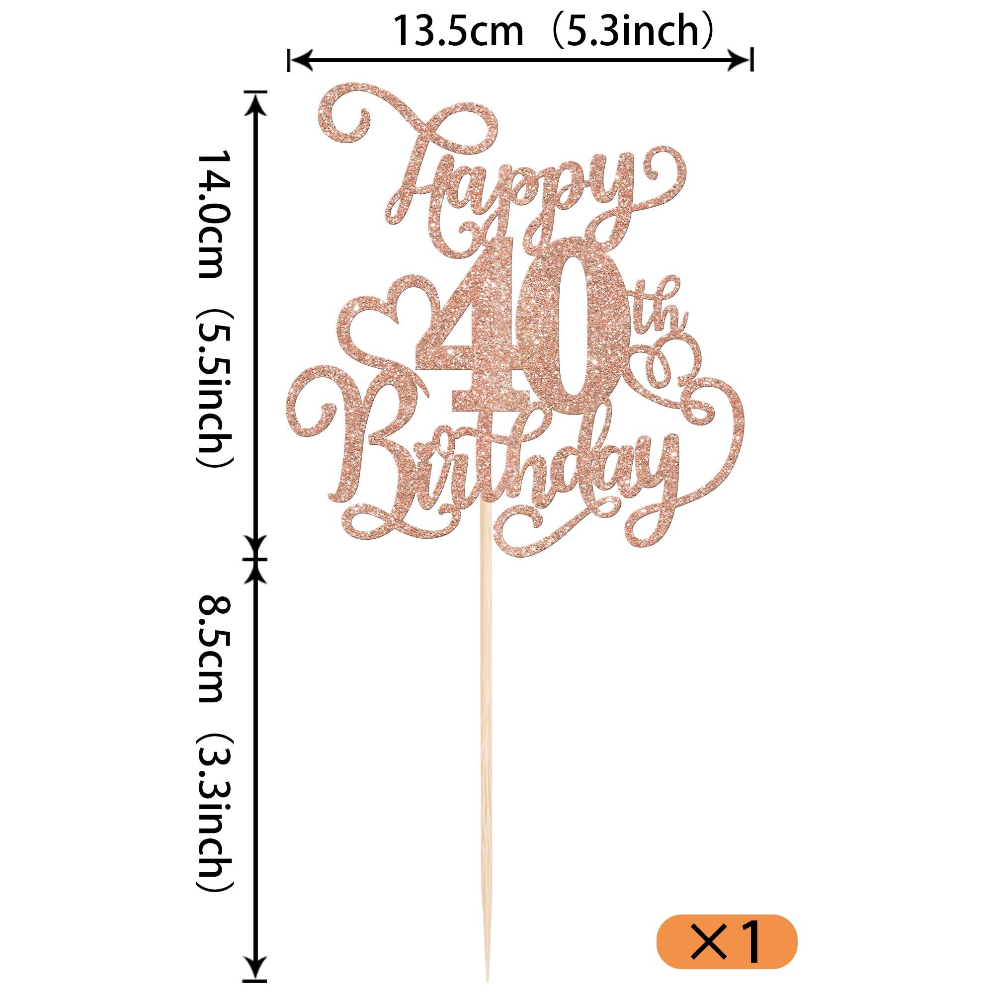 Rsstarxi Rsstarxi 1 Pack 40th Birthday Cake Topper Glitter Cheers to 40 Years Birthday 40 Fabulous Cake Pick Decorations for Happy 40th Birthday Anniversary Party Cake Decorations Rose Gold