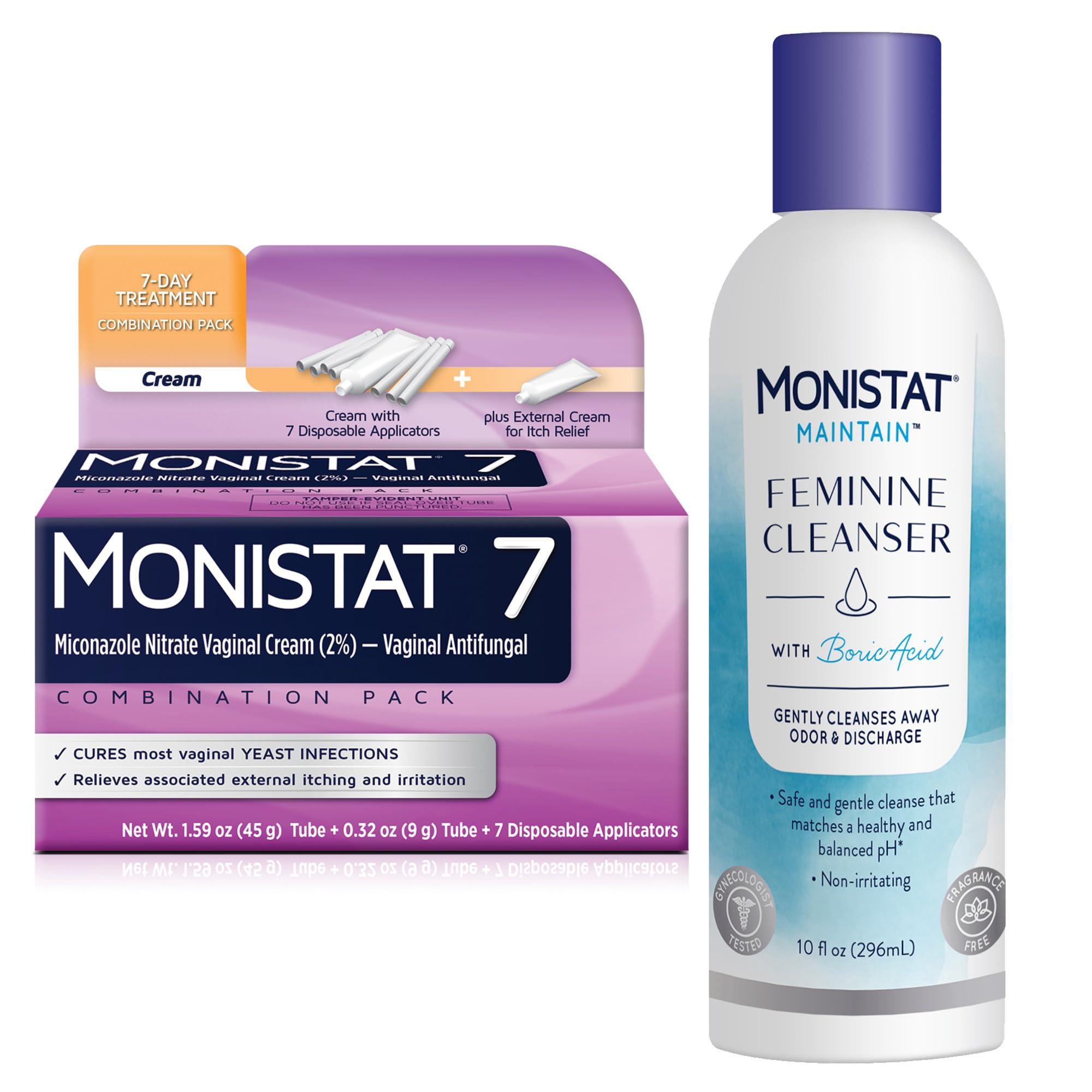 Monistat Monistat 7 Day Yeast Infection Treatment for Women, 7 Miconazole Cream Applications with Disposable Applicators + 10 fl oz Boric Acid Feminine Cleanser