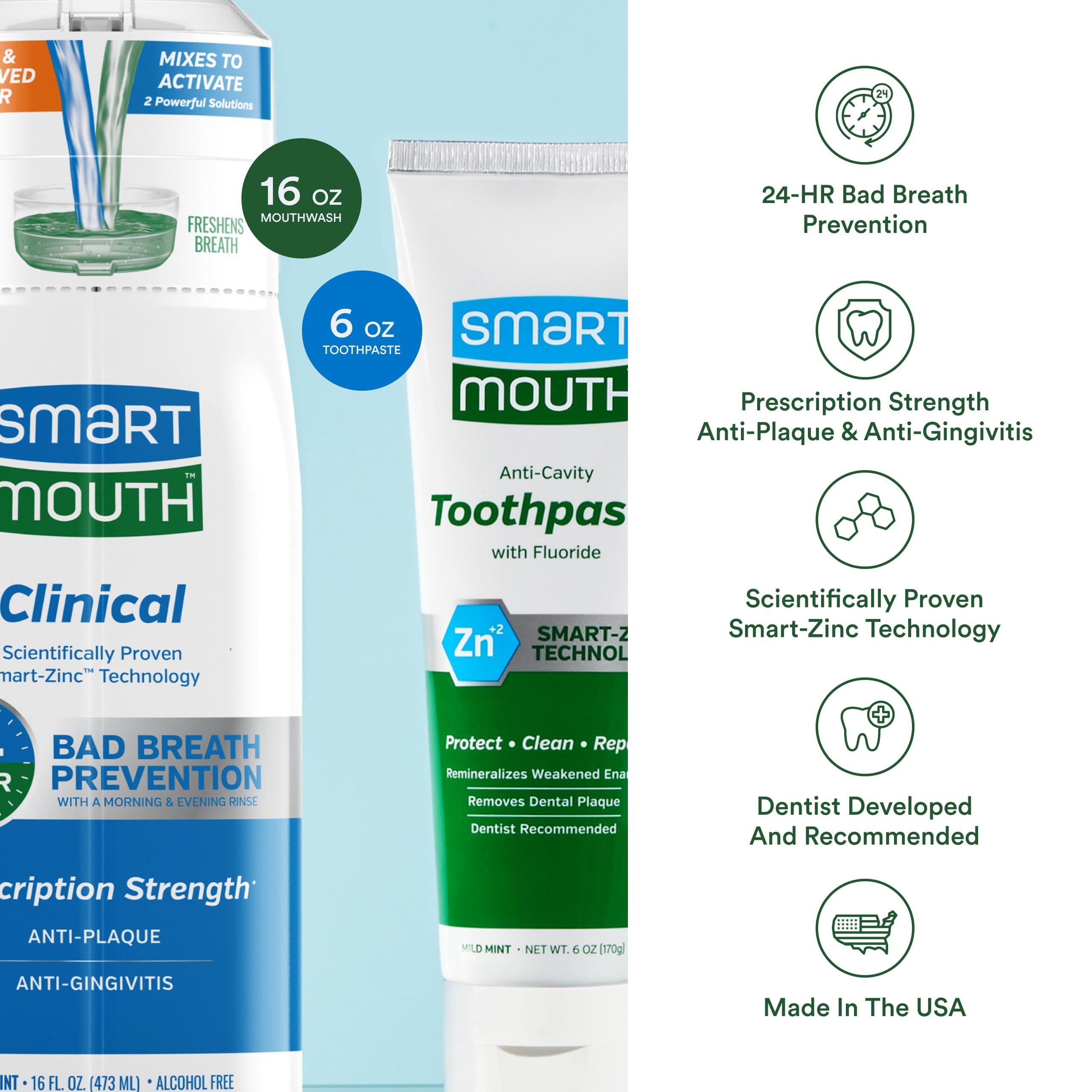 SmartMouth SmartMouth Clinical DDS Activated Oral Rinse and Premium Toothpaste for 24 Hour Bad Breath Prevention and Maximum Gingivitis and Bleeding Gums Protection