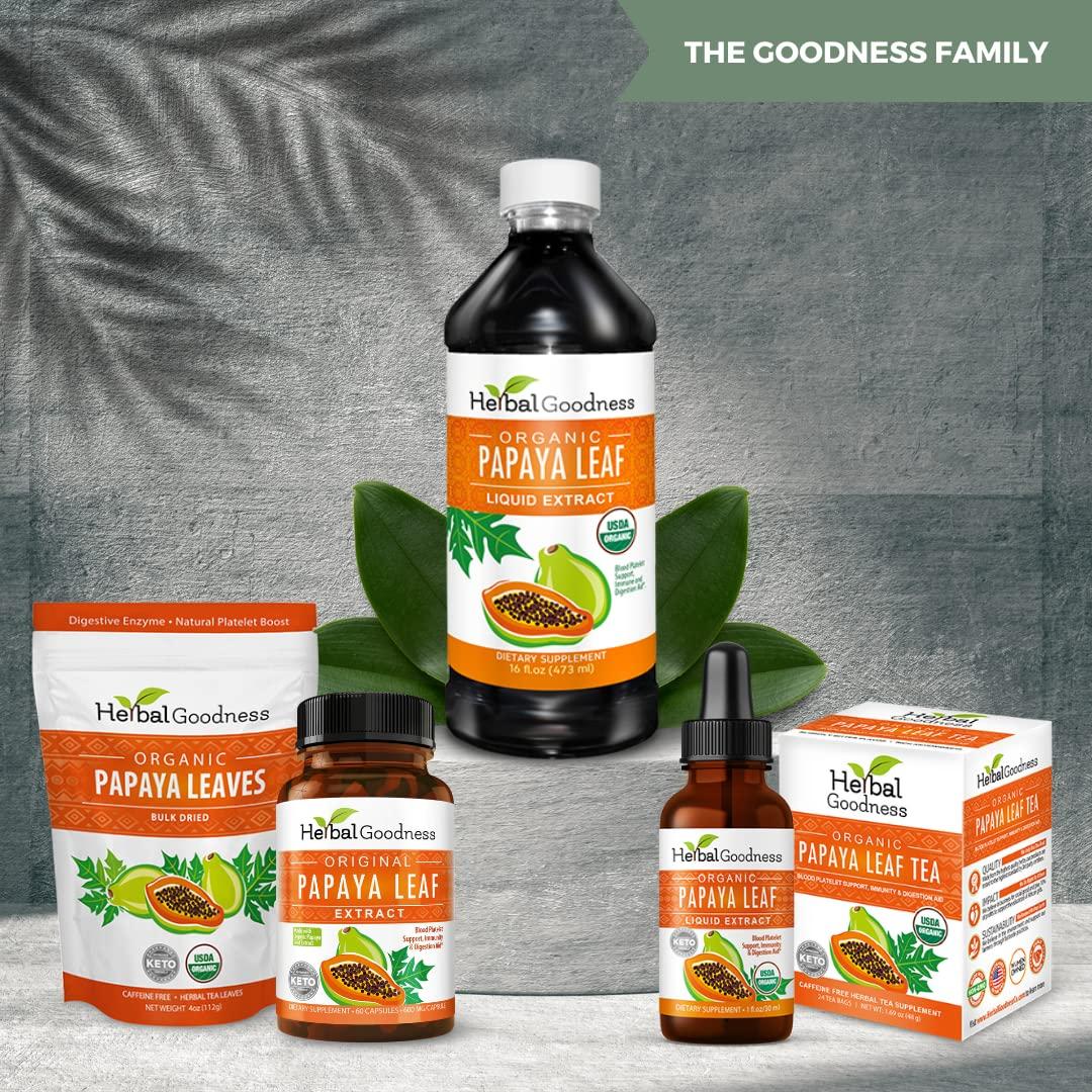 Herbal Papaya Organic Papaya Leaf Extract Tea For Platelets 24bags - Papaya Enzymes Natural Blood Platelet Tea - For Immune Gut & Digestive Health - Made in the USA
