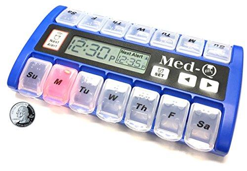 Med-Q Amazin Pill Dispenser with Beeping Reminder, Flashing Guides and Liberty Cloth