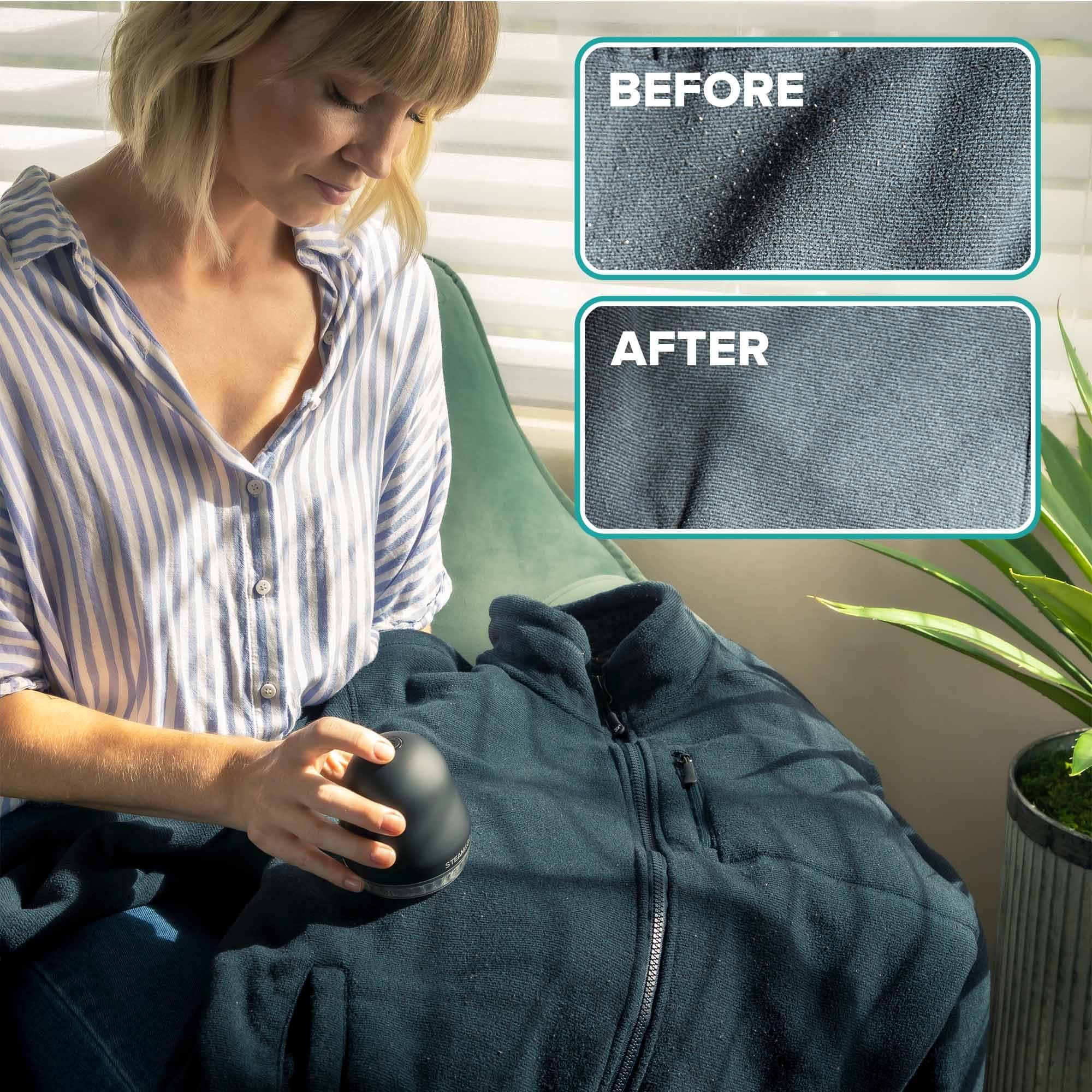 Steam and Go Steam & Go - Fabric Defuzzer, Rechargeable Fabric Shaver and Lint Remover, Portable Sweater Shavers to Remove Pilling, Fuzz, and Fluff, Lint Remover for Clothes and Beddings, Easy to Use Black
