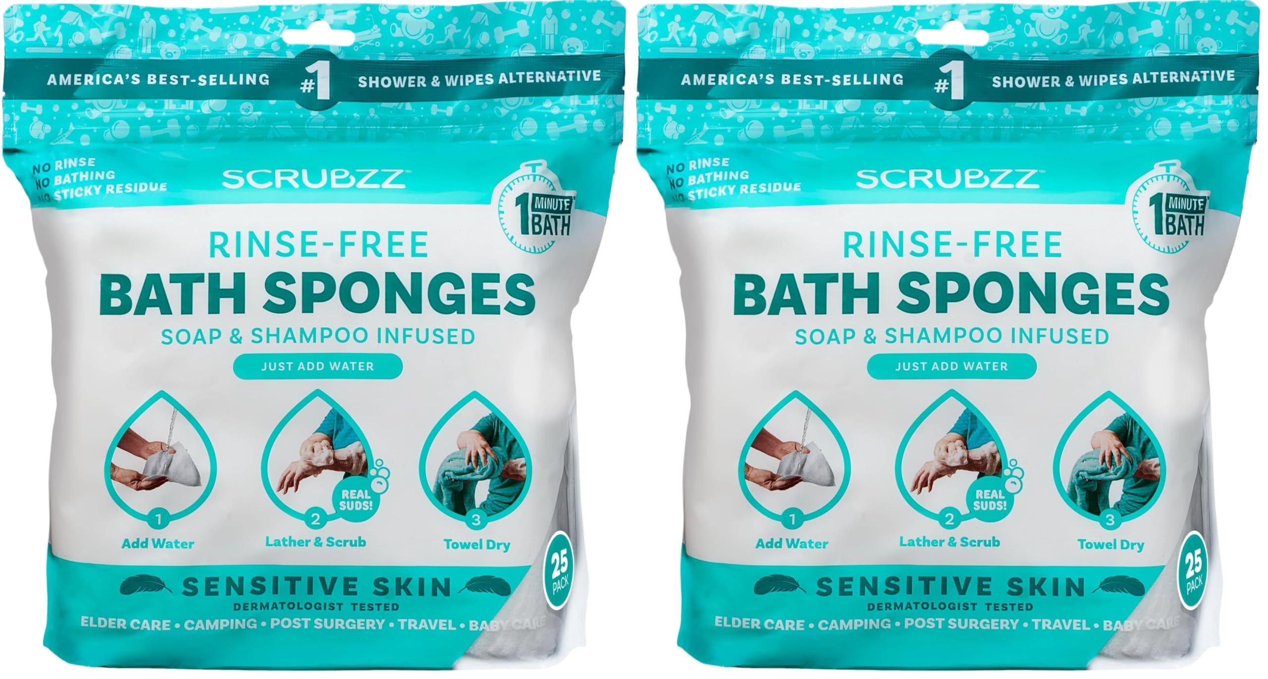 Scrubzz Scrubzz Disposable No Rinse Bathing Wipes for Senstive Skin - 50 Pack - All-in-1 Single Use Shower Wipes, Simply Dampen, Lather, and Dry Without Shampoo or Rinsing (Sensitive Skin, 1-Pack)