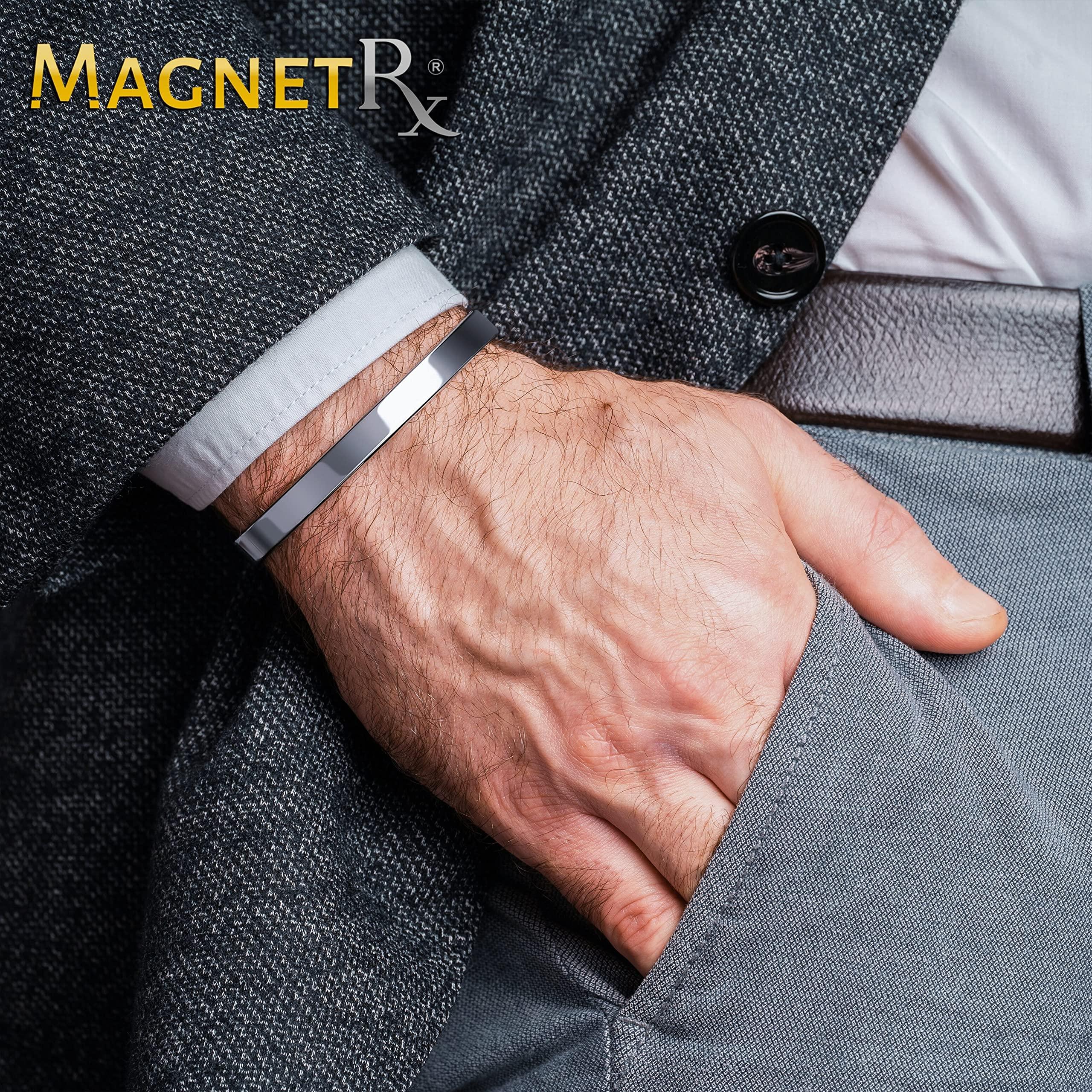 MagnetRX MagnetRX® Magnetic Bracelets for Men - Elegant Bangle, Golf/Tennis Elbow & Balance - Men’s Cuff Magnetic Bracelet (Polished Silver | Large)