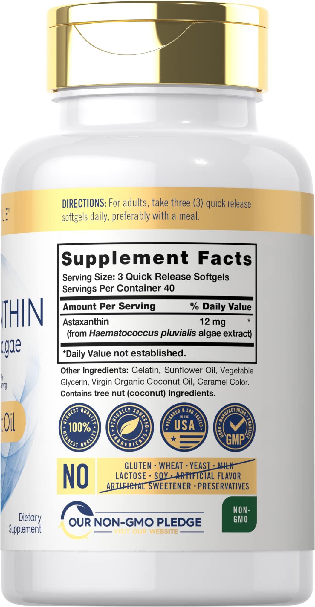 Carlyle Carlyle Astaxanthin 12mg | 120 Softgels | Supplement from Microalgae | with Coconut Oil | Non-GMO & Gluten Free
