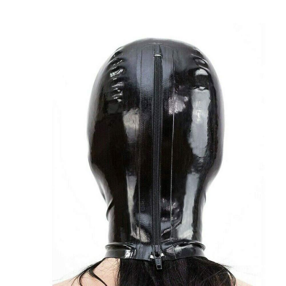 LEIMI Latex Hood Mask Men's Rubber Full Face Mask with Pinholes Zipped Latex Mask (L-0.4mm, with zipper)