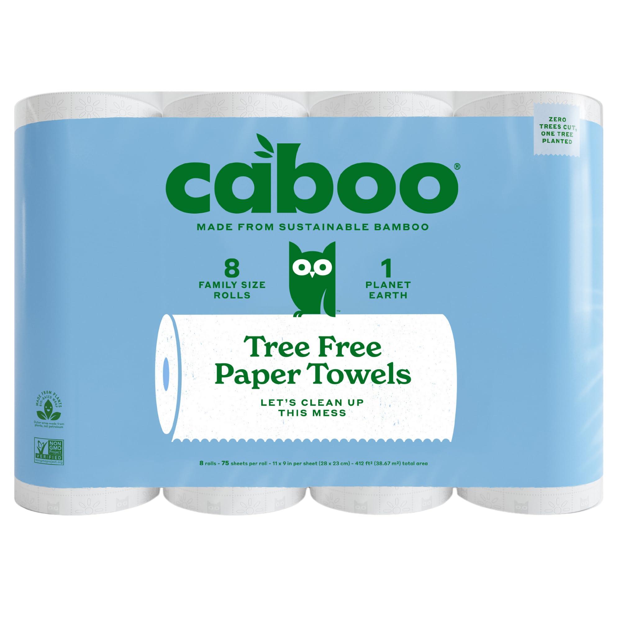 Caboo Caboo Tree Free Bamboo Paper Towels, 8 Rolls, Earth Friendly Sustainable Kitchen Paper Towels with Strong 2 Ply