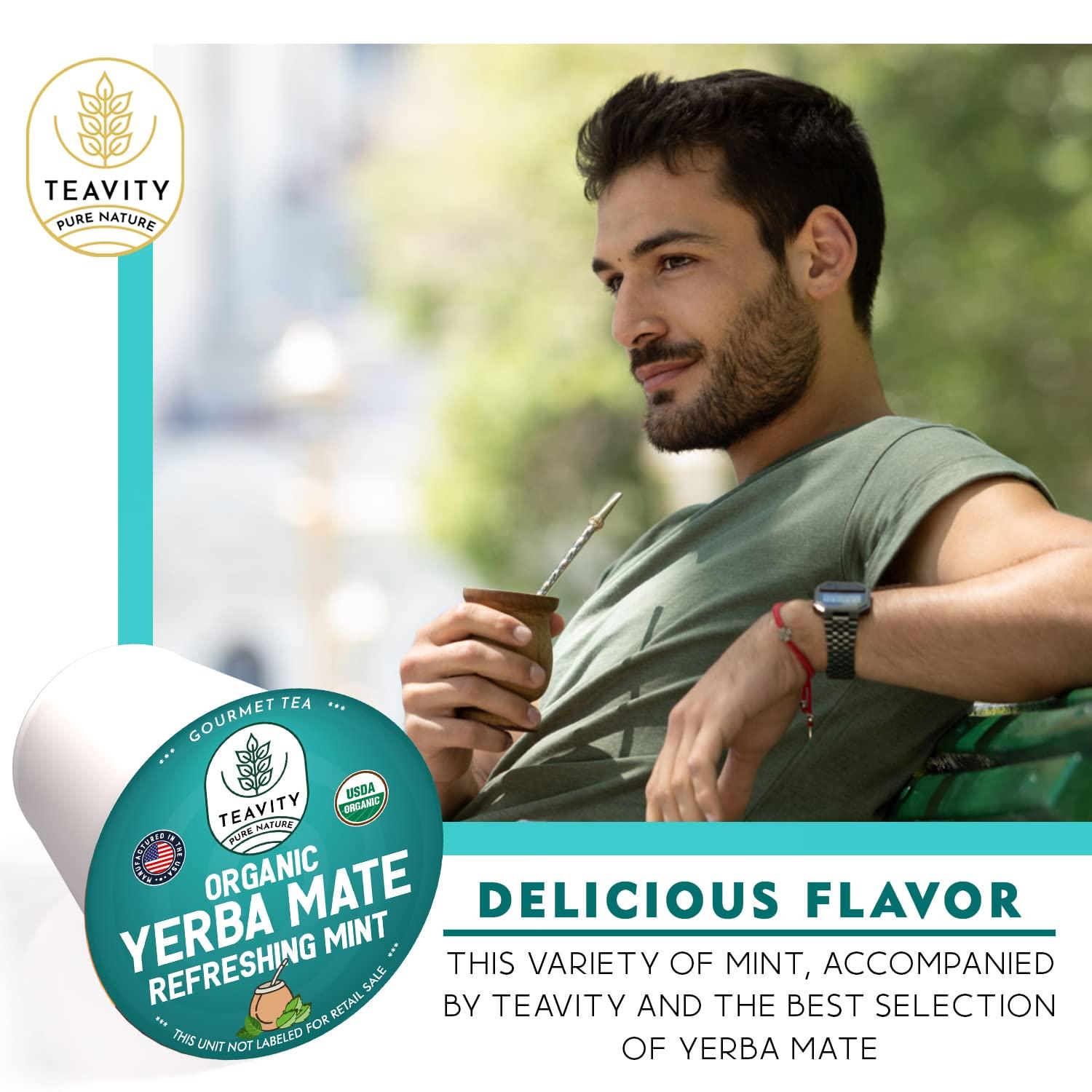 Teavity Organic Yerba Mate Refreshing Mint Tea Pods - Naturally Caffeinated Yerba Mate Tea Pod for Keurig Brewers by Teavity (24 Tea Pods)