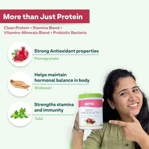 OZIVA OZiva Daily Protein Activ for Women | Best Protein Powder for Women with 120g Protein, Probiotics, Shatavari for Increased Energy Levels, Bone Health and Hormonal Balance (Chocolate 300 g)
