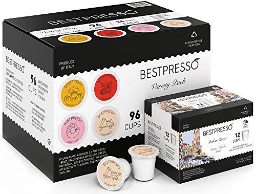 Bestpresso Bestpresso Coffee, Variety Pack Single Serve K-Cup Pods, 96 Count. Includes Breakfast, Colombian, Donut and Italian (Compatible With 2.0 Keurig Brewers) 8 Packs Of 12 Cups