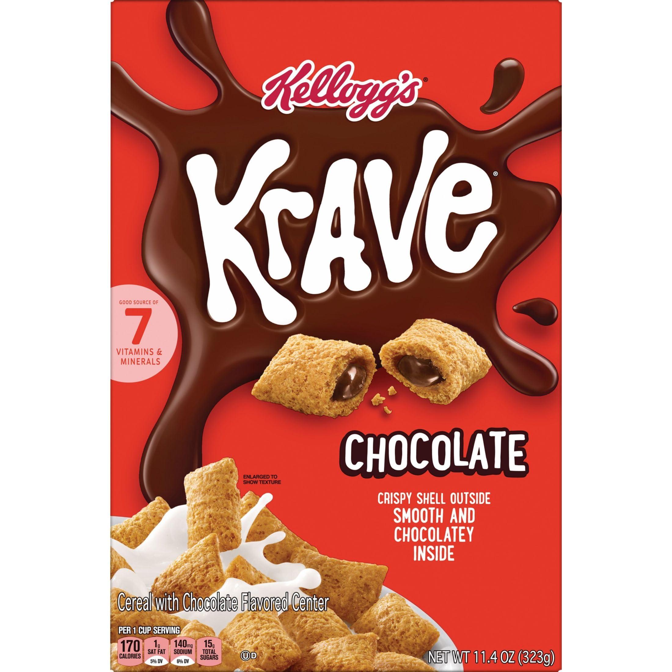 KRAVE Kelloggs Krave Breakfast Cereal, 7 Vitamins and Minerals, Kids Snacks, Chocolate, 11.4oz Box (1 Box)