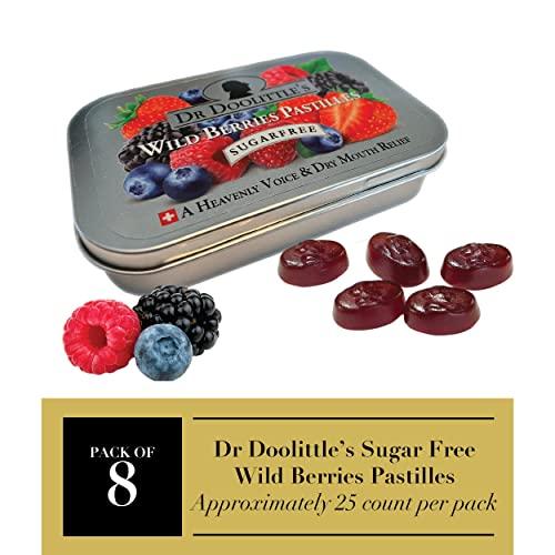 DOOLITTLE Dr. Doolittles Sugar Free Soft Fruit Pastilles for Voice and Throat, Wild Berries Flavor, 2.12 Ounce Tin, Approximately 25 Count Package, 8 Pack