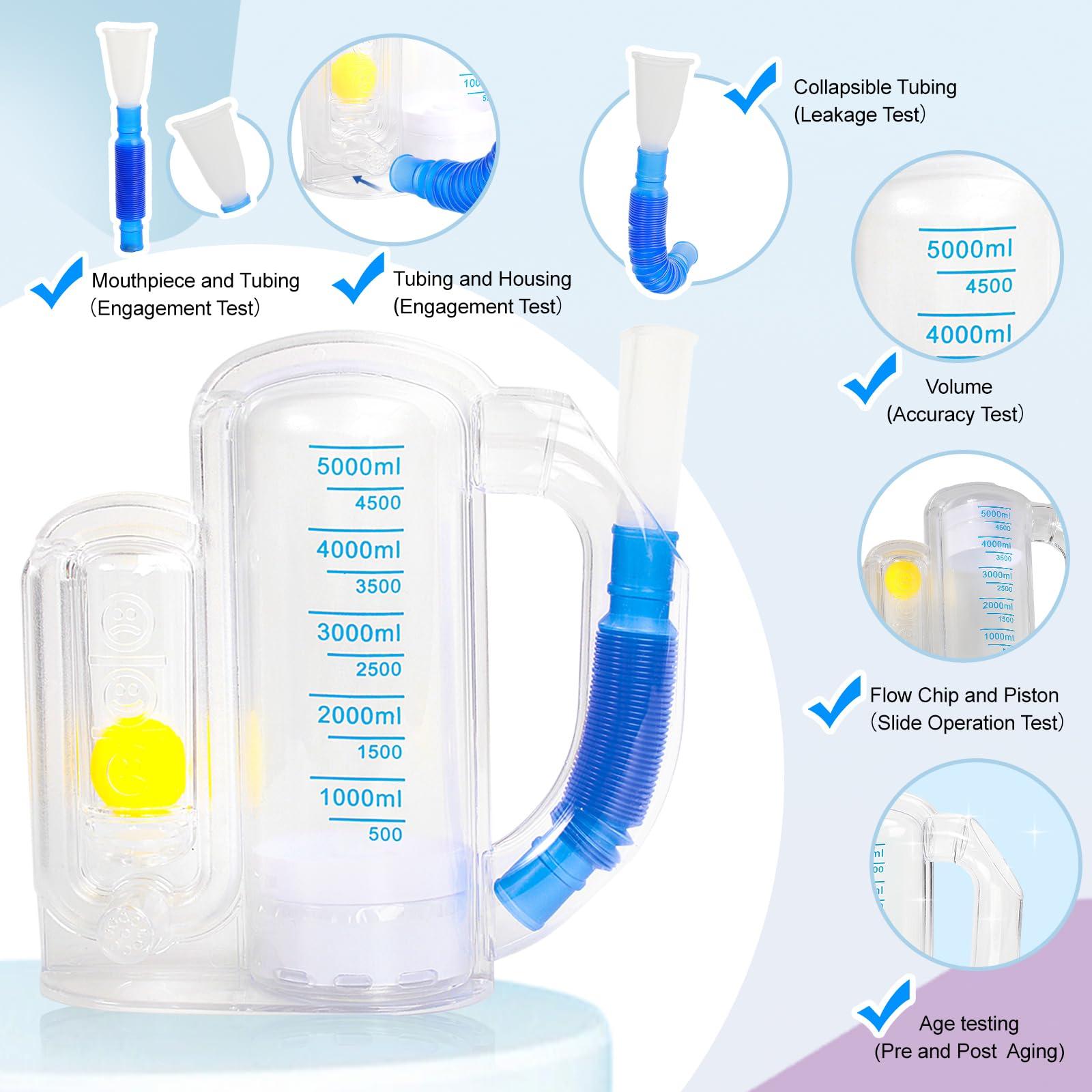 KSWEGKC Incentive Spirometer-Incentive Spirometer Adult Breathing Exercise Device for Lungs,Deep Breathing Trainer for Children and Adults,5000ml Capacity Measurement with Flow Indicator