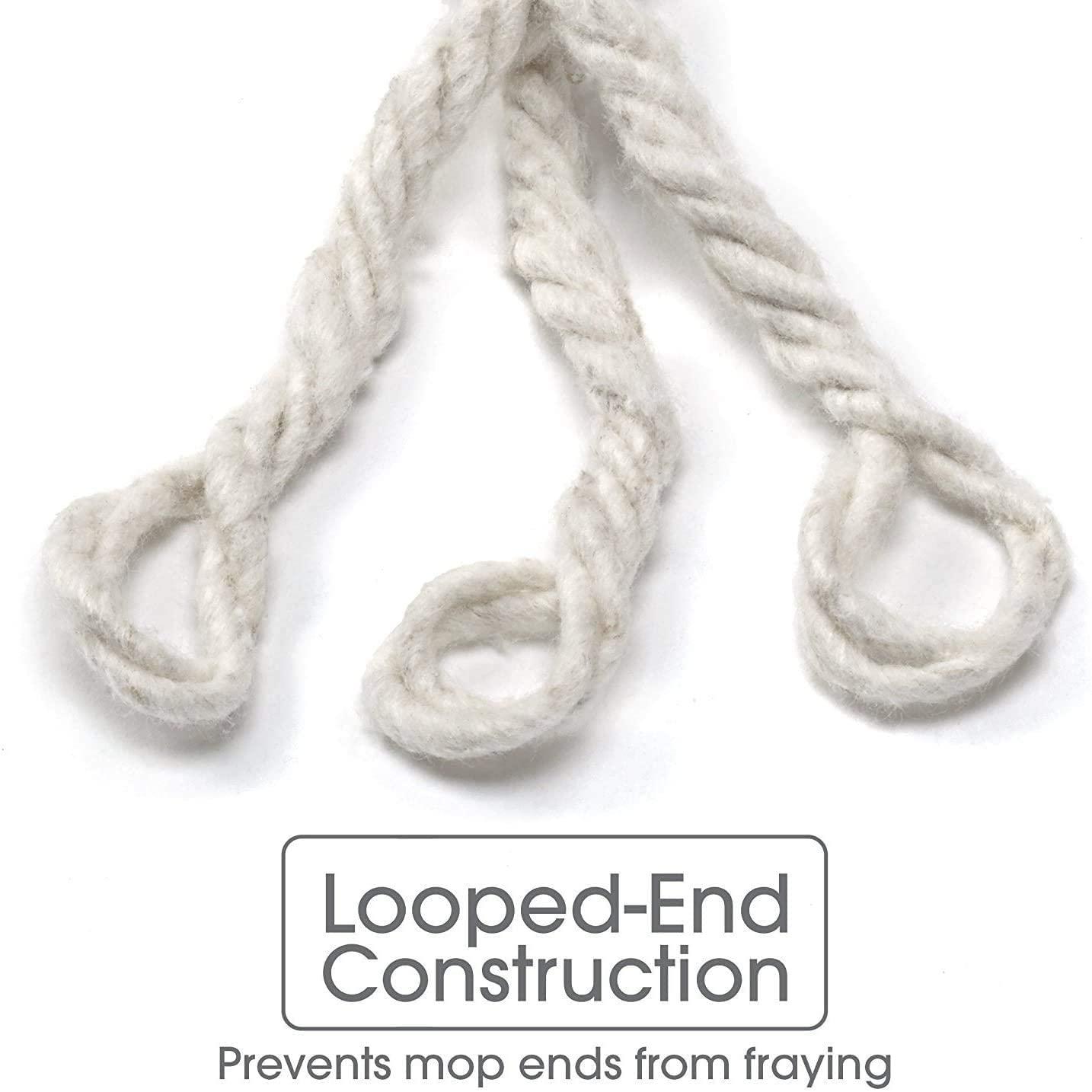 Tidy Monster Loop End Commercial String Mop Head, String Cotton mop Heads, 6 Inch Headband, Mop Head Replacement for Home, Highly Absorbent,Industrial and Commercial Use (3-White)