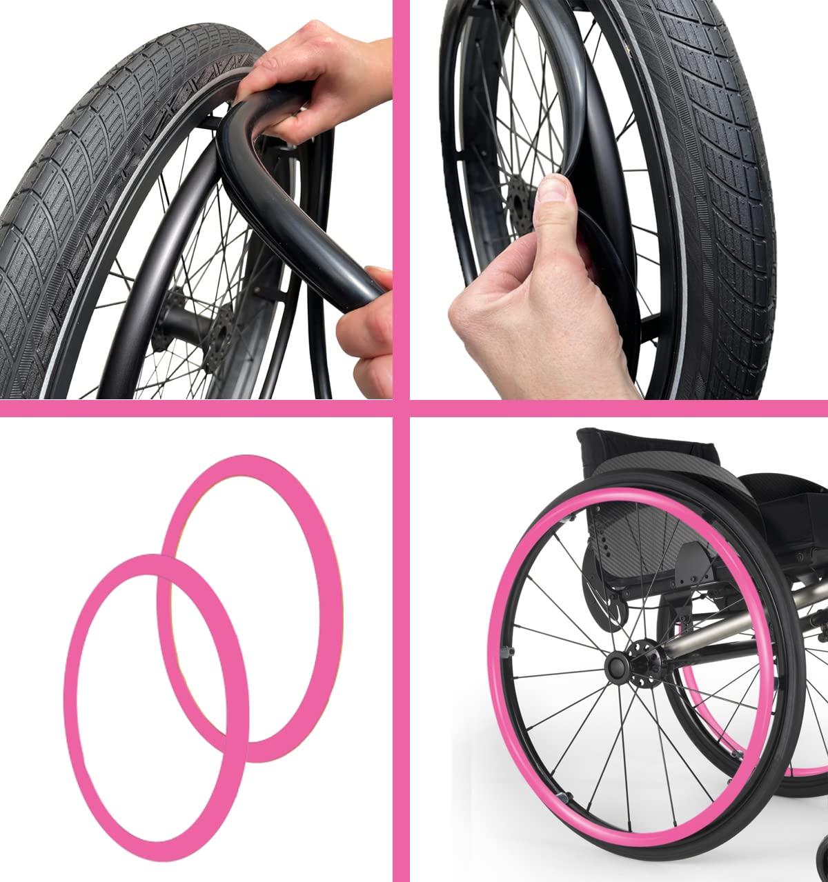 Broutery Broutery Wheelchair Push Rim Covers, 24inch Non-Slip Grips, 1 Pair Silicone Hand Cover, Rear Wheel Grips Accessories, Pink
