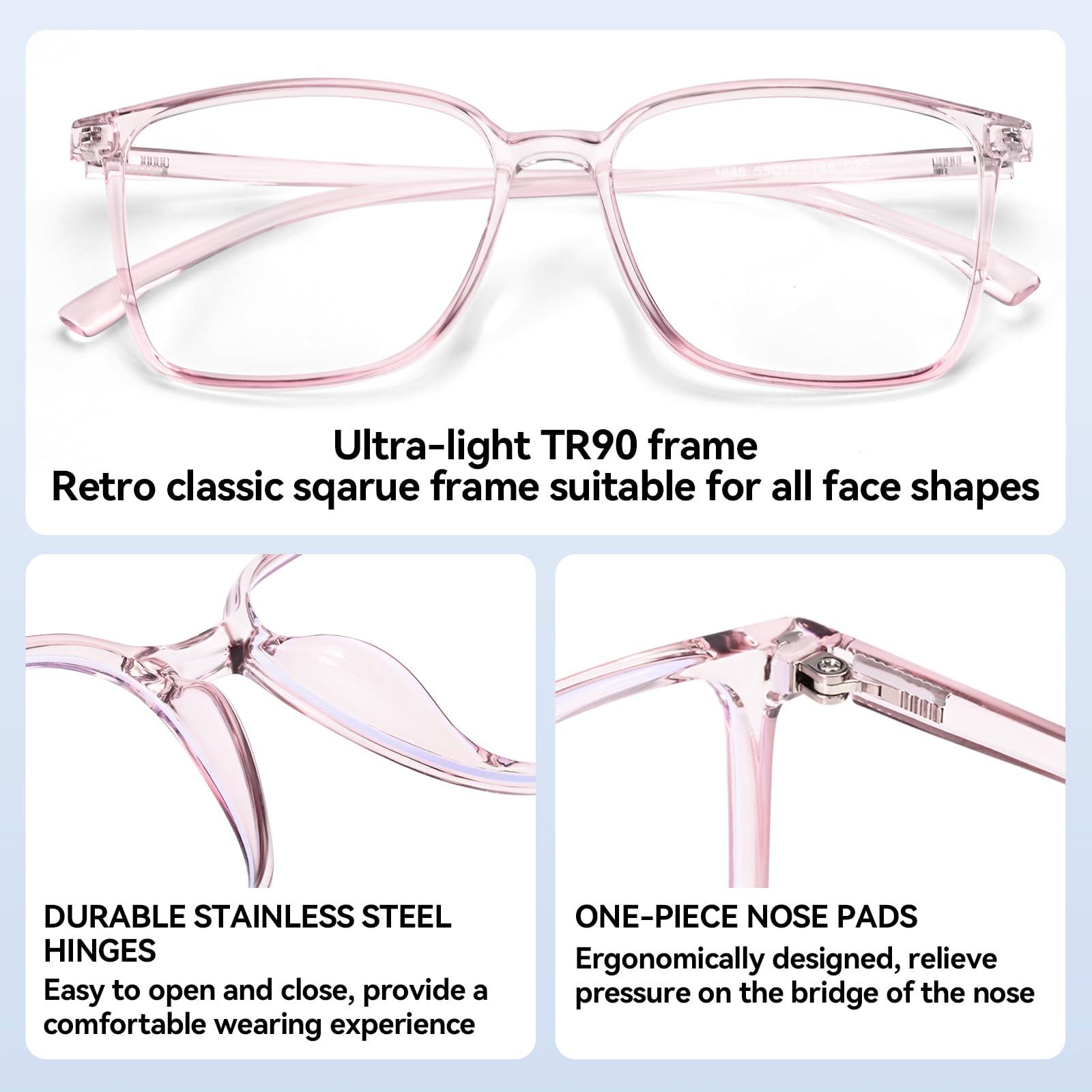 Dollger Dollger Blue Light Blocking Glasses Women Men Square Nerd Eyeglasses Frame Lightweight Computer Glasses Pink