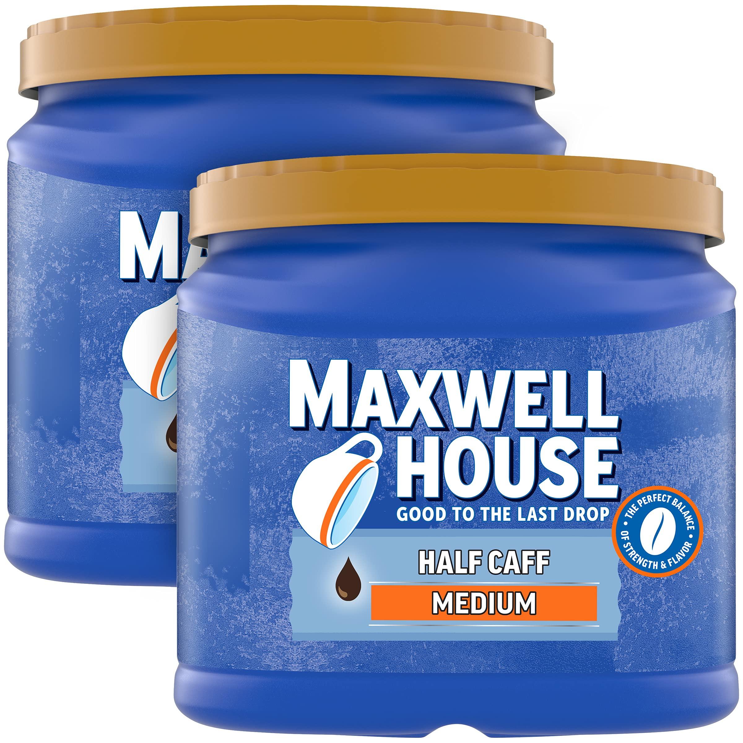 MAXWELL HOUSE Maxwell House Half Caff Medium Roast Ground Coffee with 1/2 the Caffeine (2 ct Pack, 25.6 oz Canisters)