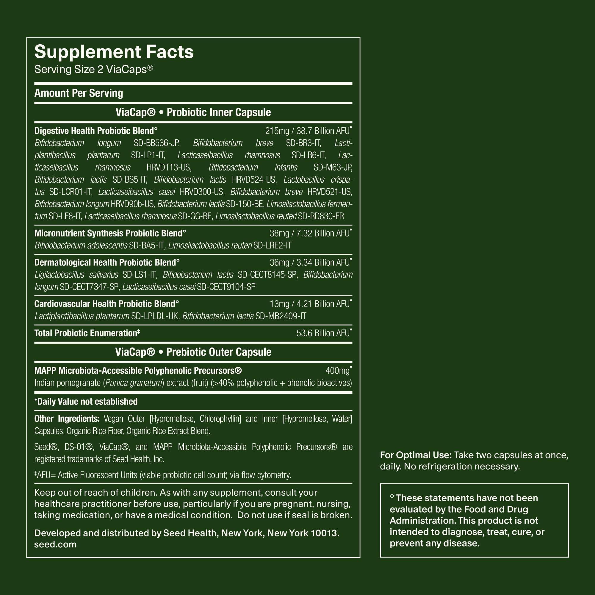 Seed Seed DS-01 Daily Synbiotic - Prebiotic and Probiotic for Women & Men - Digestive Health, Gut Health, Immune Support, Bloating & Constipation Relief - Vegan & Shelf-Stable - 60 Capsules (30-Day Supply)