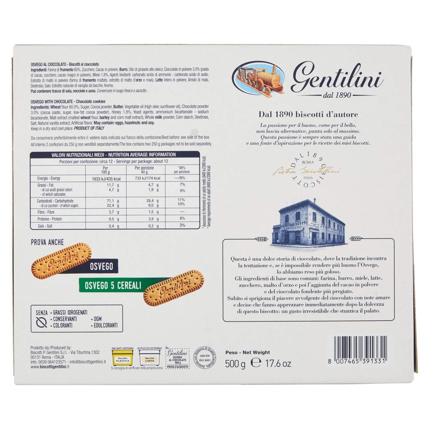 Gentilini GENTILINI | Osvego al Cioccolato | Chocolate Cookies | Pack of 2 | 500g (2x250g each)