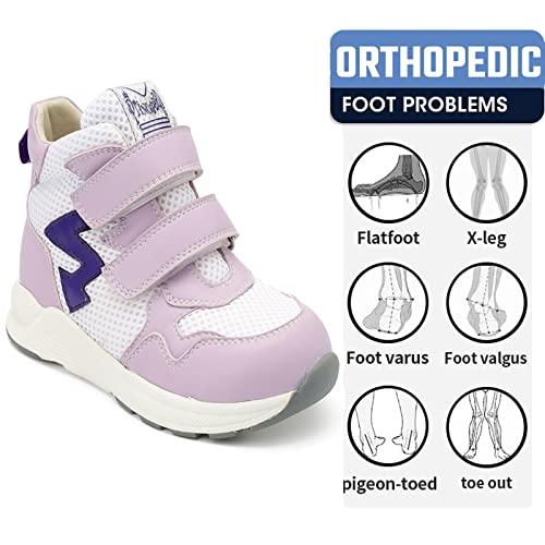 princepard Toddlers Orthopedic Corrective Sneakers for Kids with Arch & Ankle Support,Girls and Boys\'High Top Shoes for Flat Foot,Anti-Slip Soles Pink