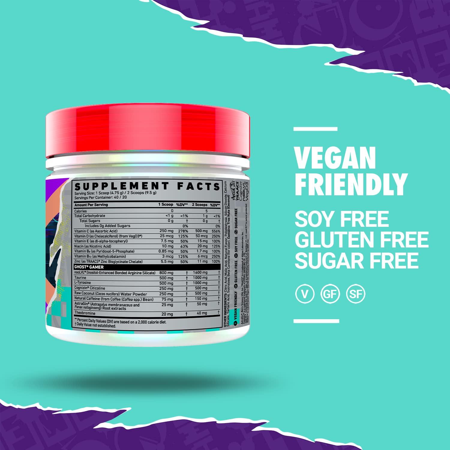 GHOST GHOST Gamer: Energy and Focus Support Formula - 40 Servings, Peach - Nootropics & Natural Caffeine for Attention, Accuracy & Reaction Time - Vegan, Gluten-Free