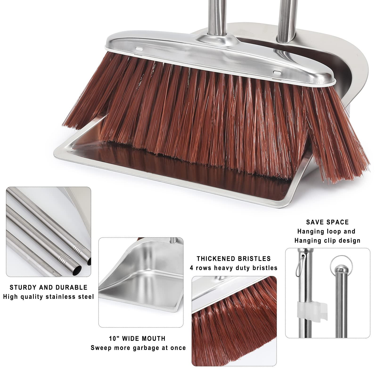 SUTINE Broom and Dustpan Set for Home, 56\" Kitchen Broom with Dustpan Combo Set, Heavy Duty Dustpan with Long Handle, Upright Metal Dust Pan Broom for Sweeping Indoor Outdoor Home Office Lobby Floor