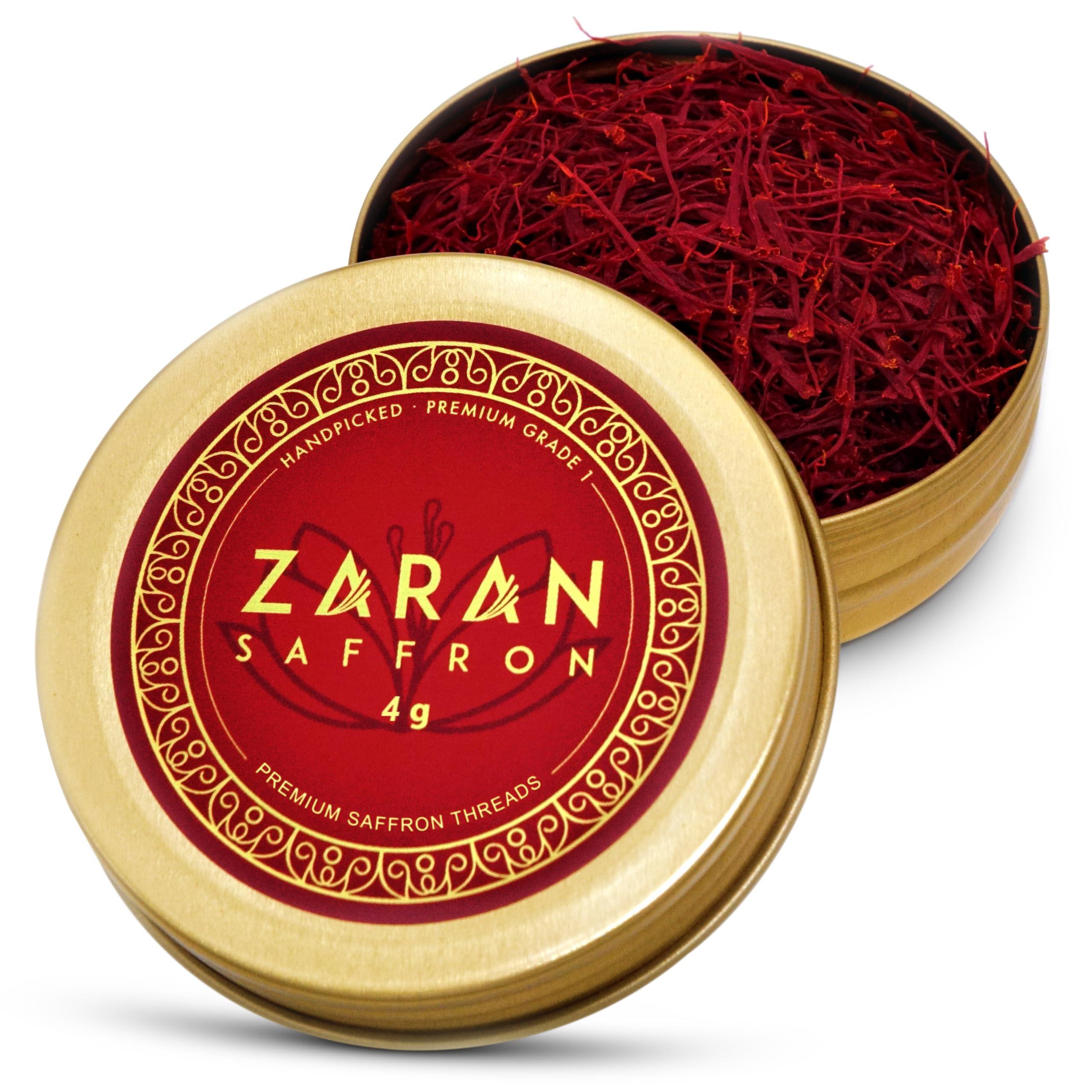 Zaran Saffron Zaran Saffron, Superior Saffron Threads (Super Negin) Premium grade Saffron Spice for Paella, Risotto, Tea's, and all Culinary Uses (4 Grams)