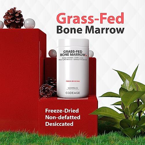 Codeage Codeage Grass Fed Bone Marrow Supplement - Freeze Dried, Non-Defatted, & Desiccated Beef Bone Marrow Pills - Raw Whole Bone Marrow, Bone Matrix, Cartilage - 3000mg per Serving - 180 Capsules