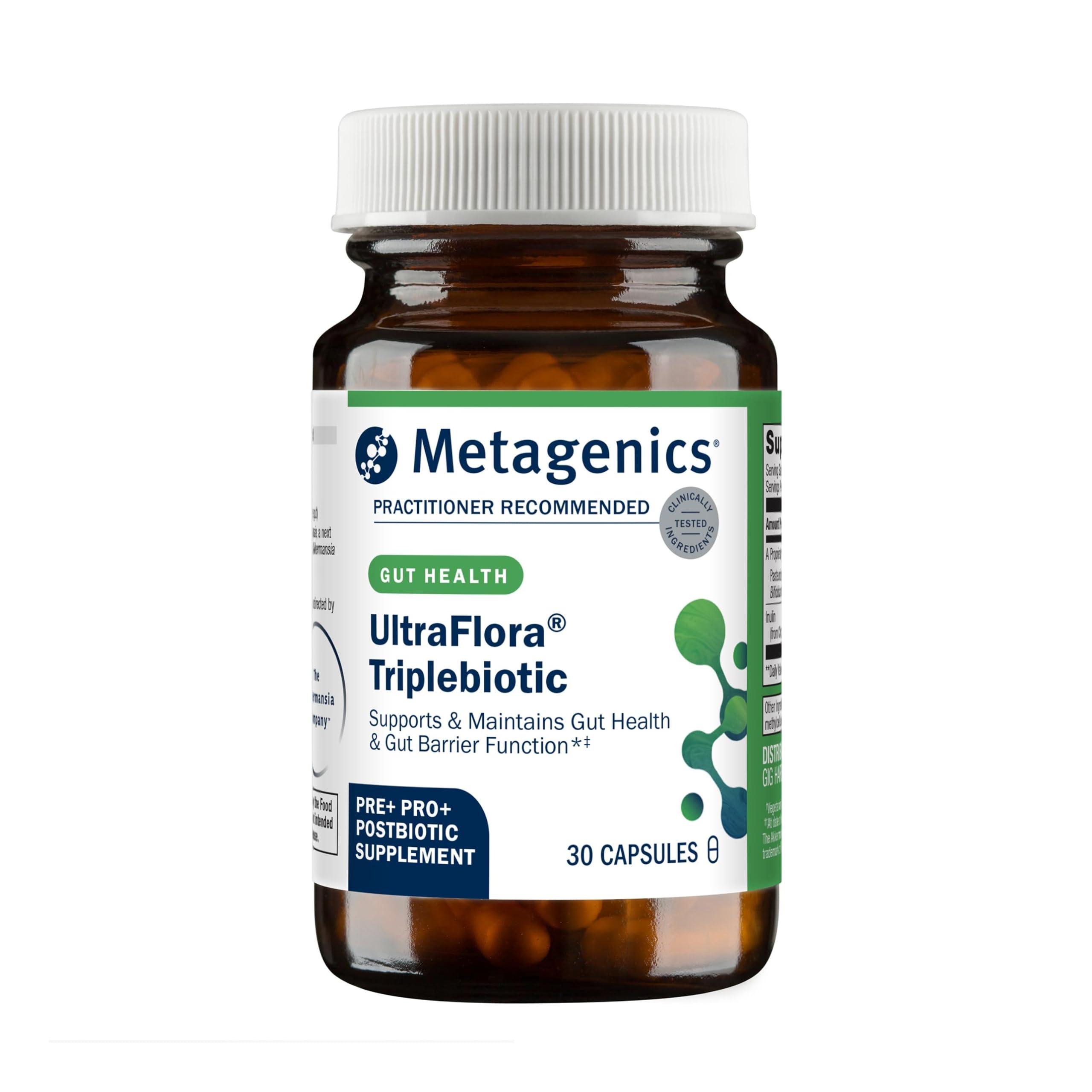 Metagenics Metagenics UltraFlora Triplebiotic with Akkermansia- Digestive Supplement for Gut Health & Gut Barrier Function* - Contains Prebiotic, Probiotic & Postbiotic - 30 Capsules