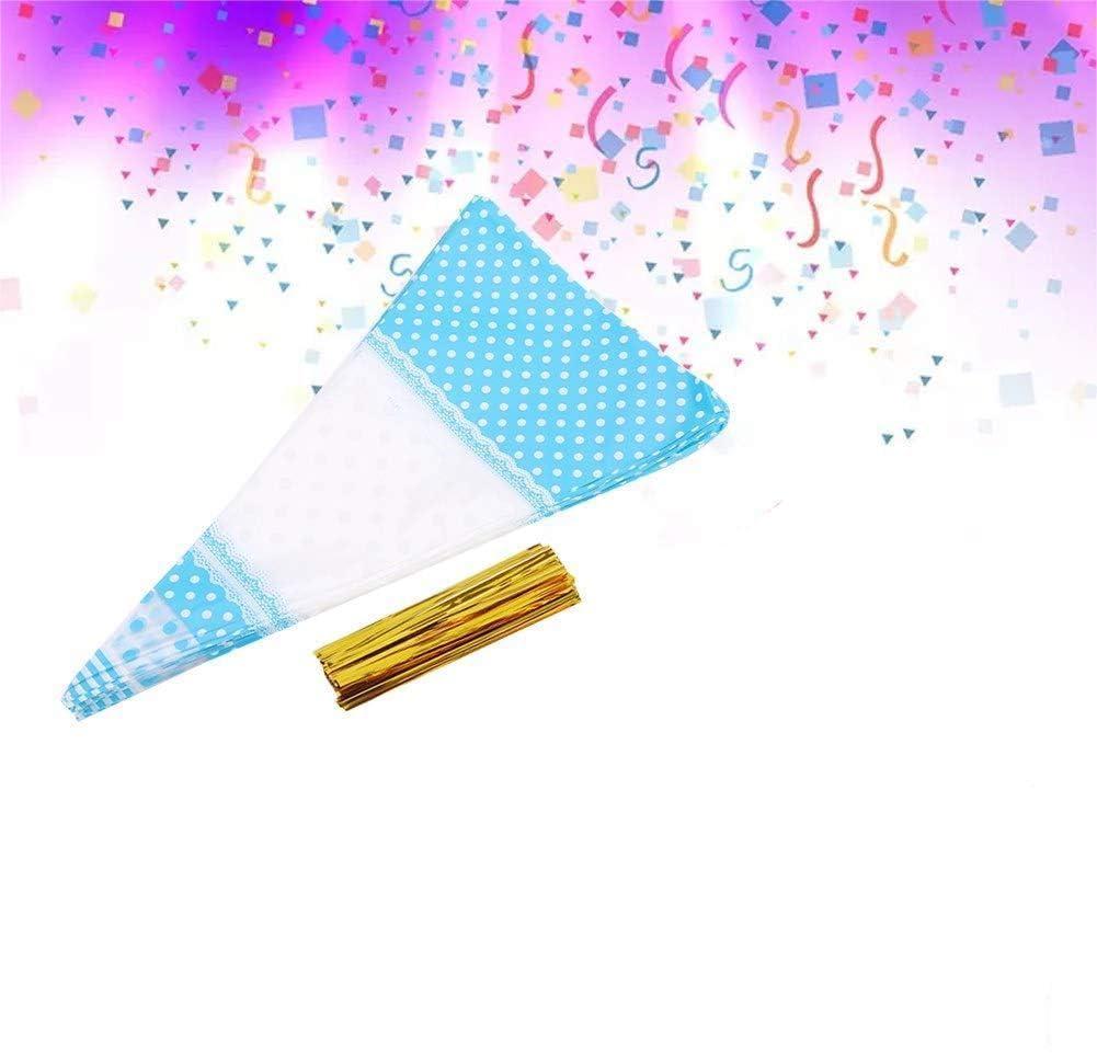 Kuuleyn Cone Shaped Cellophane Treat Bags, Cellophane Cone Bags, 50 Packs Festival Clear Cone Shaped Treat Popcorn Bags Cellophane Candy Bags with Twist Tie (Blue, 4 Silk * 17cm * 30cm)