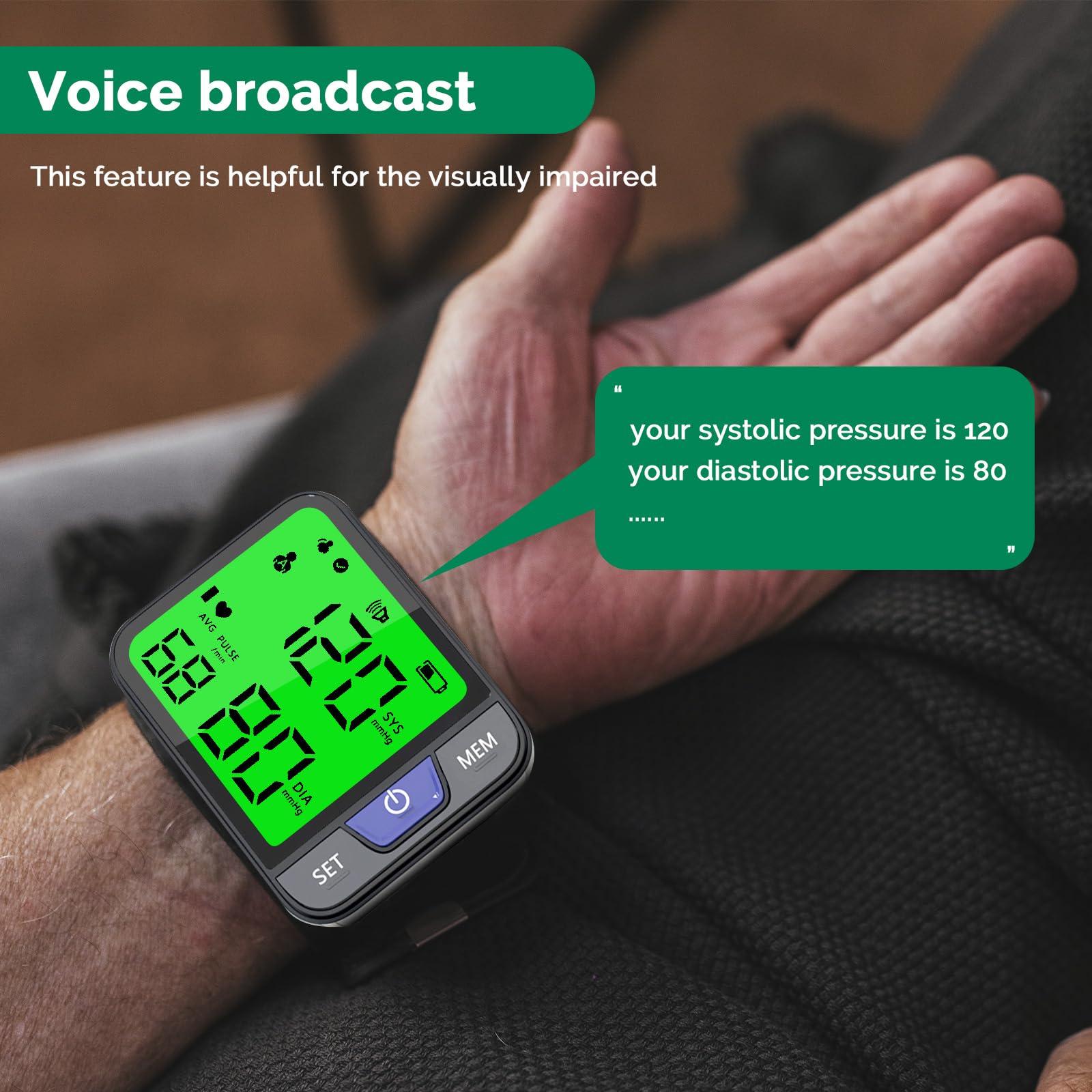 Greetmed Wrist Blood Pressure Monitor Automatic Wrist Bp Monitor with Voice Digital 3 Color Backlit LCD Display 240 Readings for Dual Users Portable Adjustable Cuff Bp Machine for Home Use