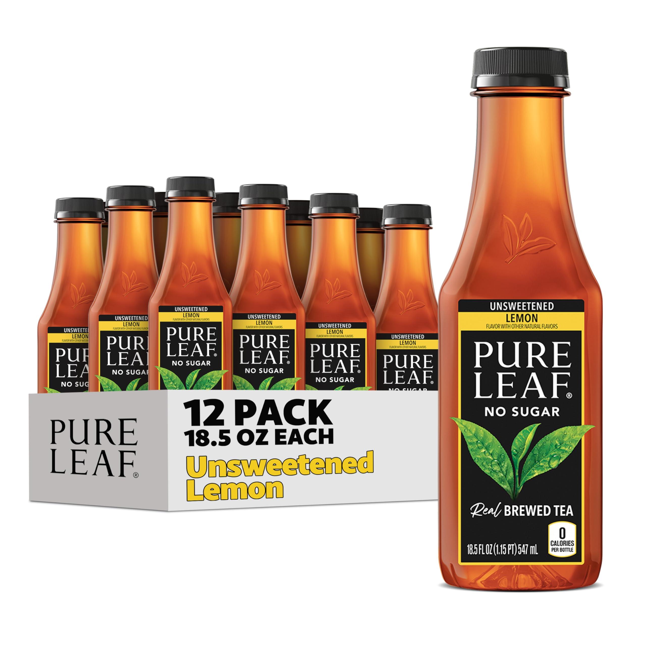 Pure Leaf Pure Leaf Iced Tea, Unsweetened Lemon, Real Brewed Tea, Zero Sugar & Zero Calories, 18.5 Fl Oz Bottles (Pack of 12)