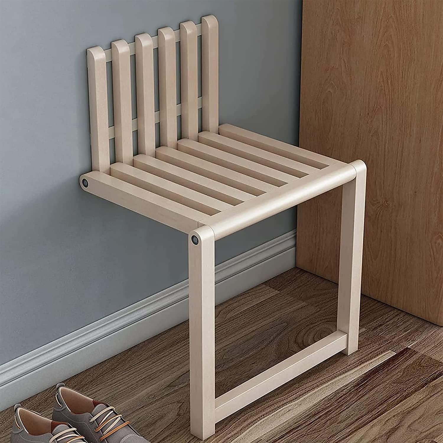 YOODODO YOODODO Wall Mounted Folding Chair, for Entryway Hall Kitchen Bathroom Shower Seats Invisible Fold Up Shower Stool Shower Chair (Color : Log Color, Size : 32 * 26cm)