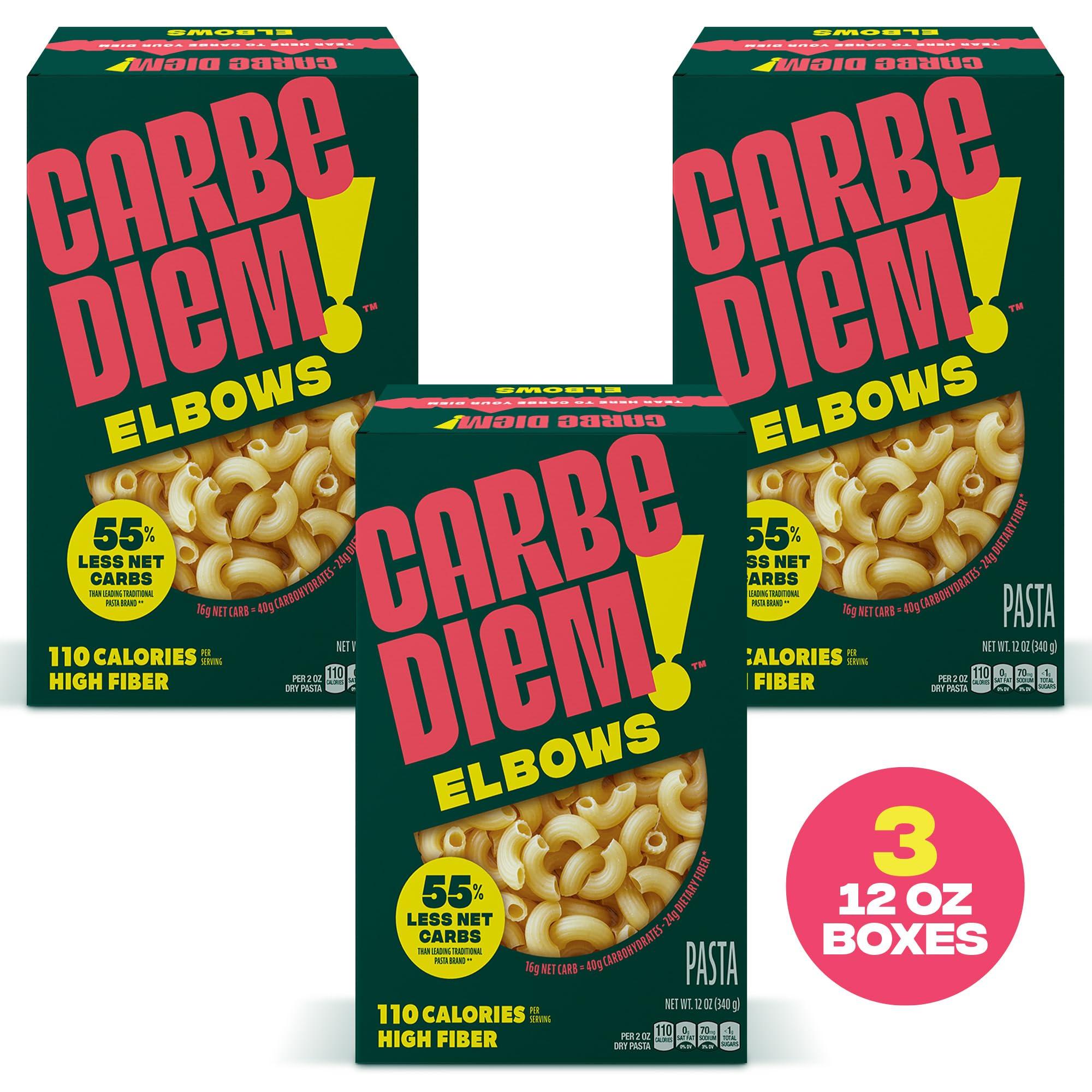CARBE DIEM Carbe Diem!, Elbows, Lower Net Carb Pasta with Traditional Flavor & Texture, 55% Fewer Net Carbs & Only 110 Calories Per Serving, Pack of 3