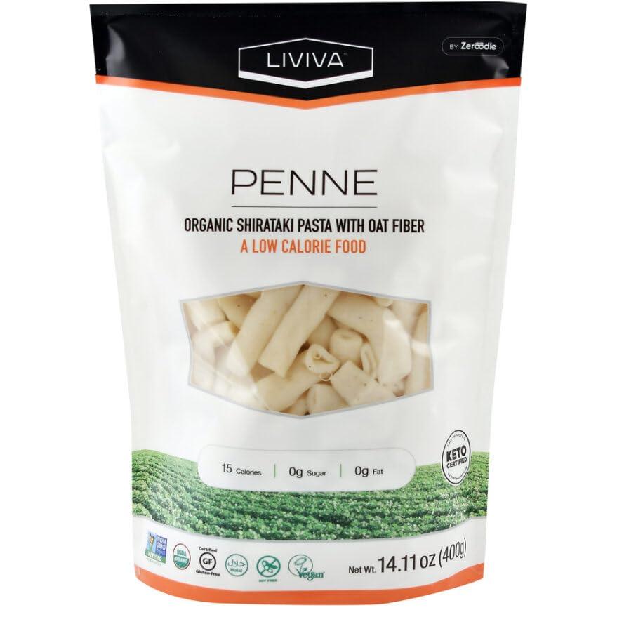 LIVIVA LIVIVA Organic Shirataki Konjac Penne Noodle 2 Pk (36.67 oz) Diabetic-Friendly Low Carb, Low Calorie Pasta Noodles Ready to Serve No Odor, Certified Non-GMO, Gluten Free, Vegan, Plant-Based, Keto, Kosher, Halal