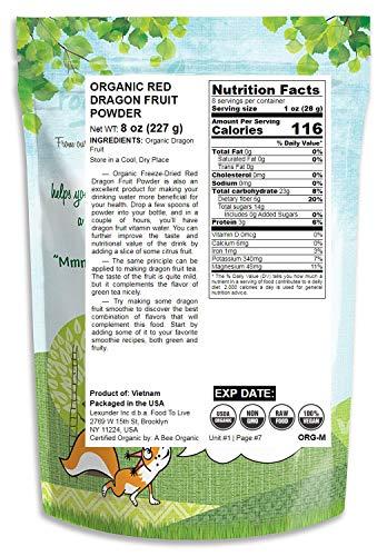 Food to Live Organic Red Dragon Fruit Powder, 8 Ounces – Non-GMO, Freeze-Dried Pitaya, Raw Pitahaya, Vegan Superfood, Bulk, Non-Irradiated, Rich in Vitamins and Minerals, Great for Drinks