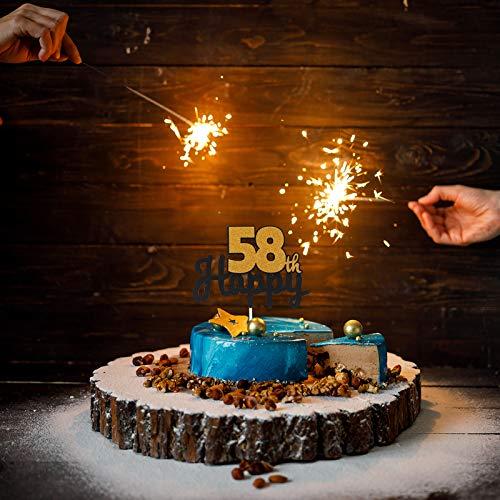 LASKYER LASKYER Happy 58th Birthday Black & Gold Glitter Cake Topper 58 Years Old 58 Birthday Party Decorations.