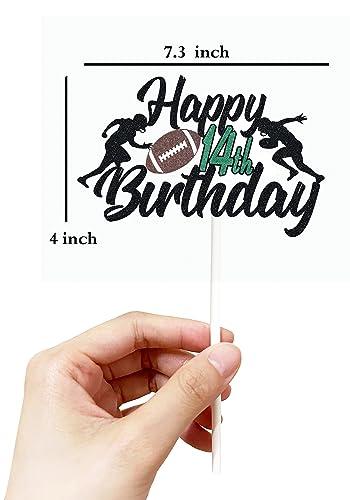 veegood Happy 14th Birthday Football Cake Topper 14 Fourteen Years Old Rugby Player Scene Cake Decoration For Kids Sport Theme Fourteenth Birthday Party Event Supplies for Boys (14)