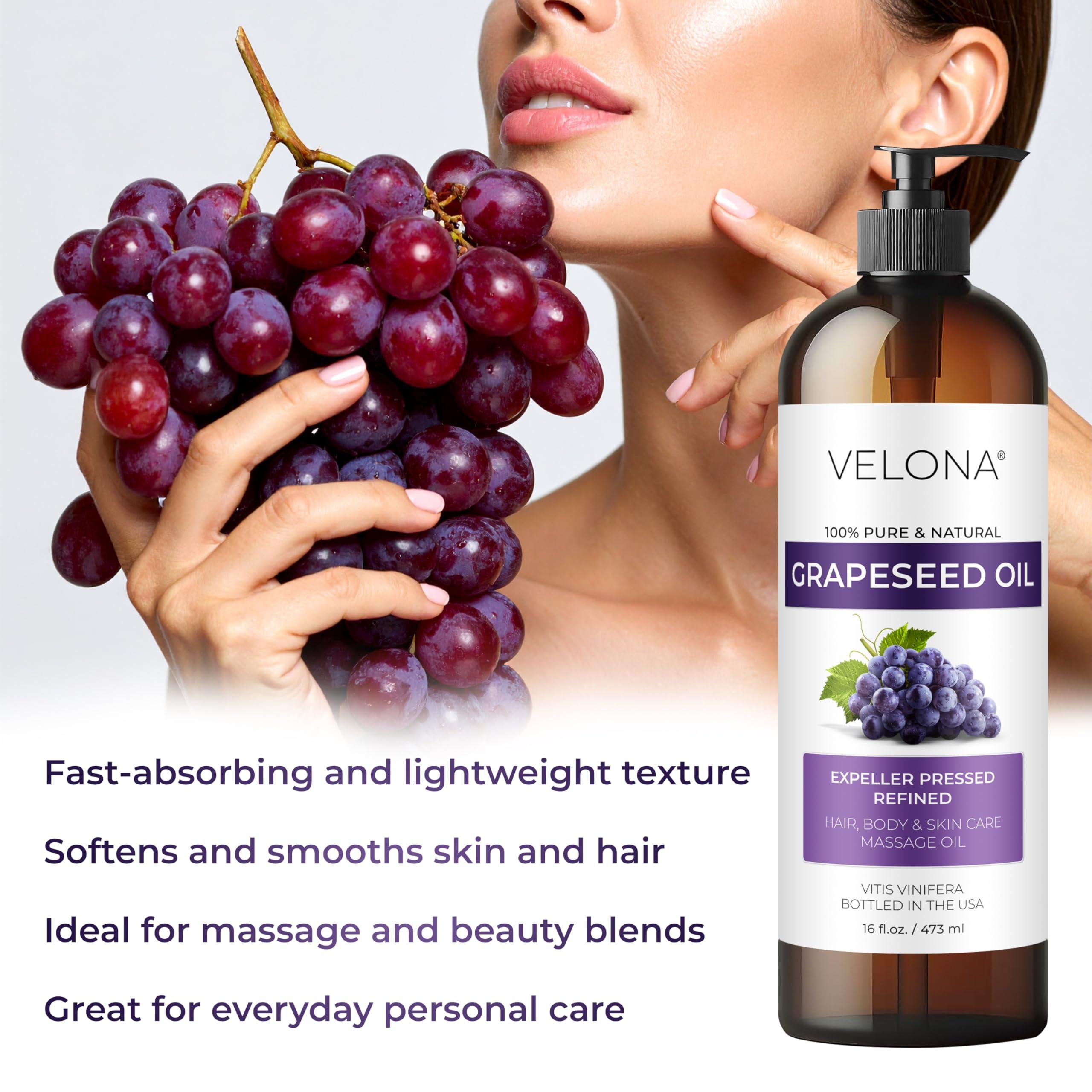 velona velona Grapeseed Oil 16 fl oz | 100% Pure and Natural Carrier Oil | Refined, Cold pressed | Skin, Face, Body, Hair Care | Use Today - Enjoy Results